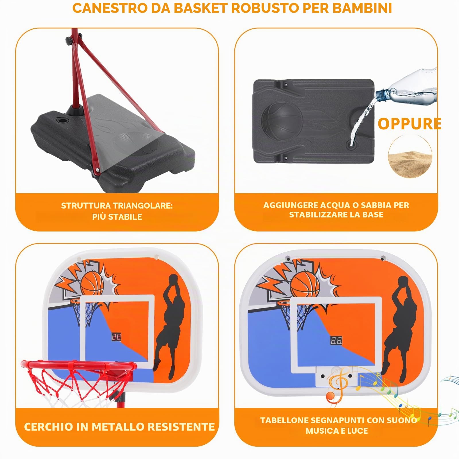 HOMCENT Canestro da Basket per Bambini, Canestro basket portatile, regolabile in altezza 80-180 cm, canestro da basket con tabellone, interno esterno canestro basket