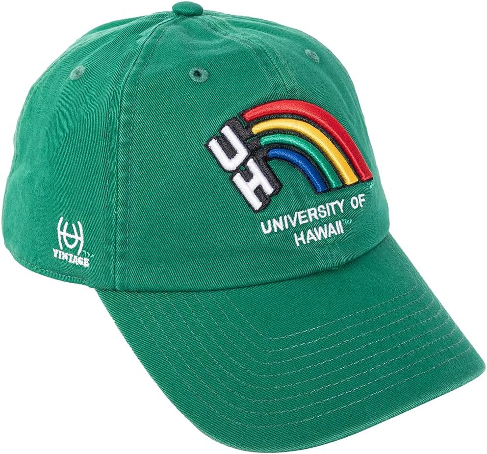 Desert Cactus University of Hawaii Baseball Hat Rainbow Warriors UH Brimmed Embroidered Hats Cap Adjustable Cloth Strap Adult (Style 3)