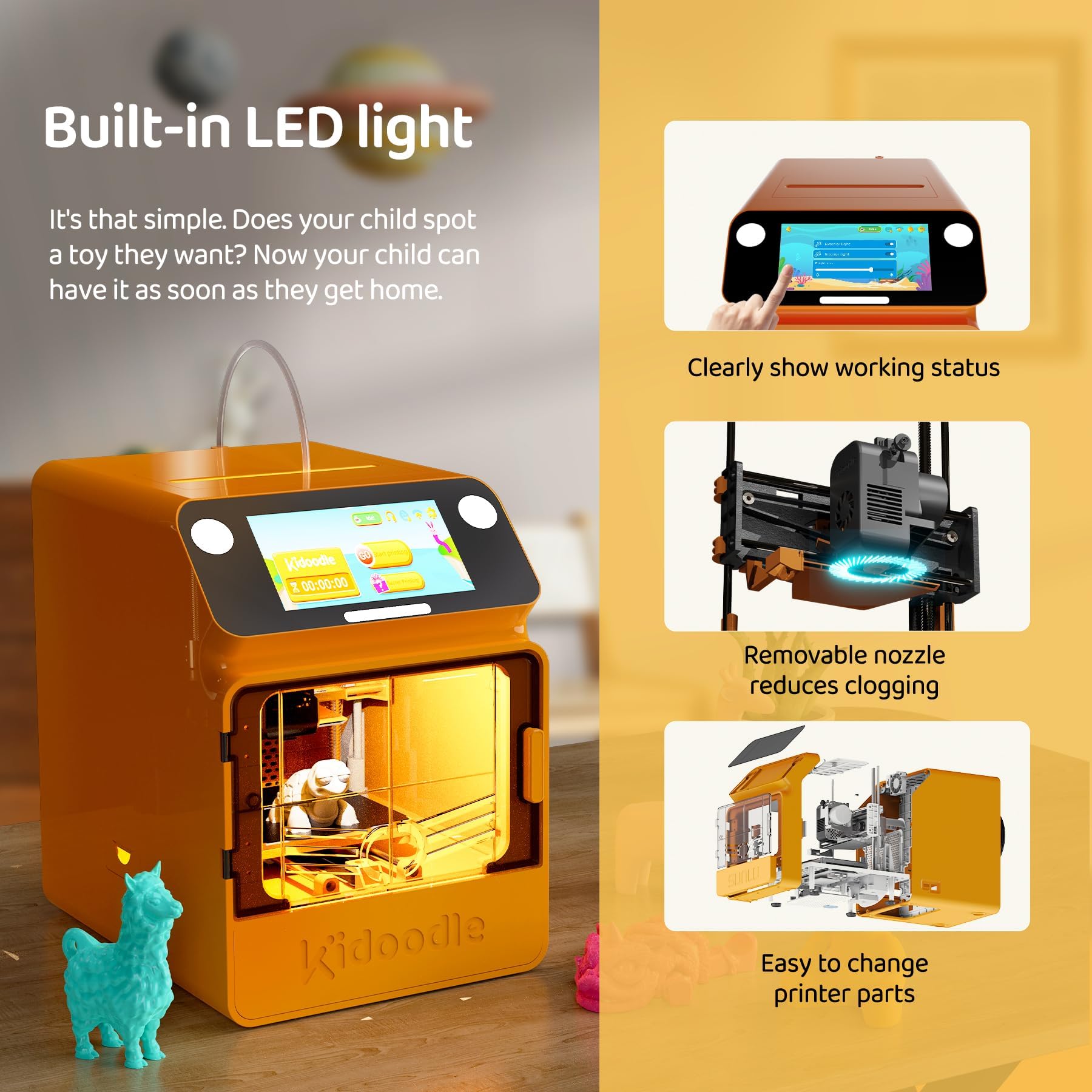 Kidoodle 3D Drucker Kinder - Mini 3D Drucker, Safe for Children STEM Learning Mate, Wi-Fi & App Control, Weekly Update Toy Library, Touch Screen, Toy 3D Printer, Easy Setting/One Click to Print