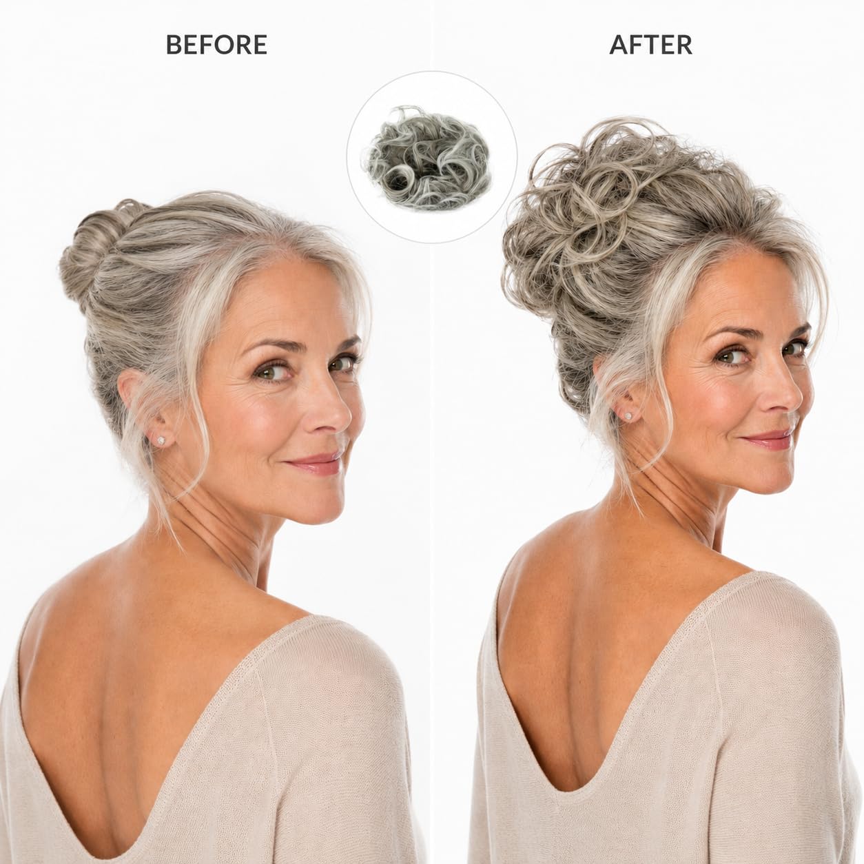 CAISHA Big Hairpiece Scrunchy Updo Bridal Hairstyle curly Messy Bun Gray Mix G19E