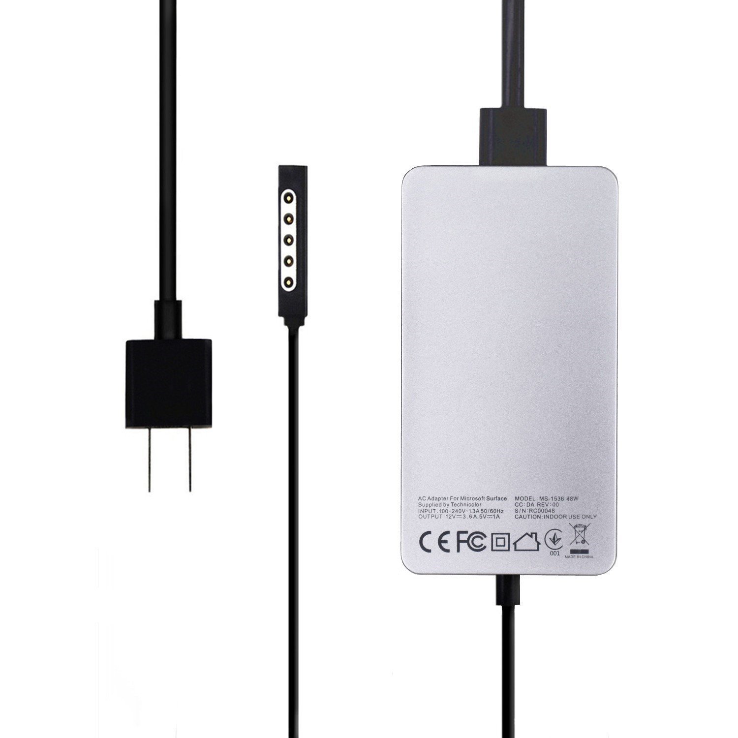 KABCON Surface Pro1/Pro2 Charger, Power Supply Adapter 12V 3.6A for Microsoft Surface Pro 1/Pro 2/RT1/RT2/RT with 6Ft Long Power Cord Including a Storage Pouch Bag (Silver)