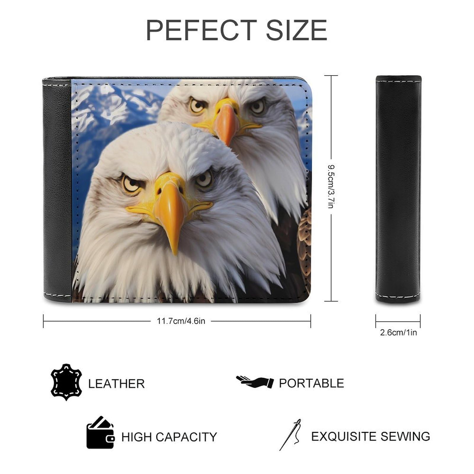 Bald Eagles Snow Mountain Funny Billfold Wallet Credit Card Holder Slim Passcase Pouch Purse for Men Women