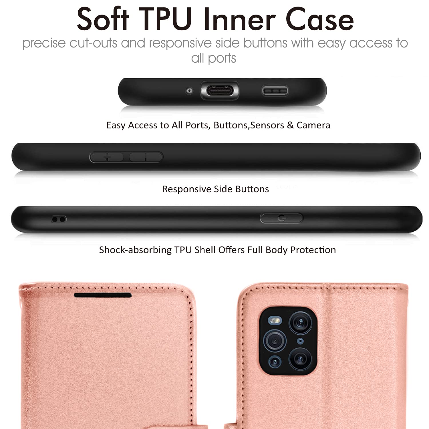 Asuwish Compatible With OPPO Find X2 Neo Wallet Case And Tempered Glass Screen Protector Card Holder Stand Leather Flip Cell Accessories Phone Cover For X 2 X2Neo FindX2 Women Men Rose Gold - View #2