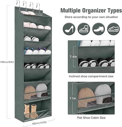 Miniatura 2 de Organizador de zapatos de 8 niveles sobre la puerta, organizador de zapatos colgante fuerte que ahorra espacio con bolsillo grande, soporta hasta 50