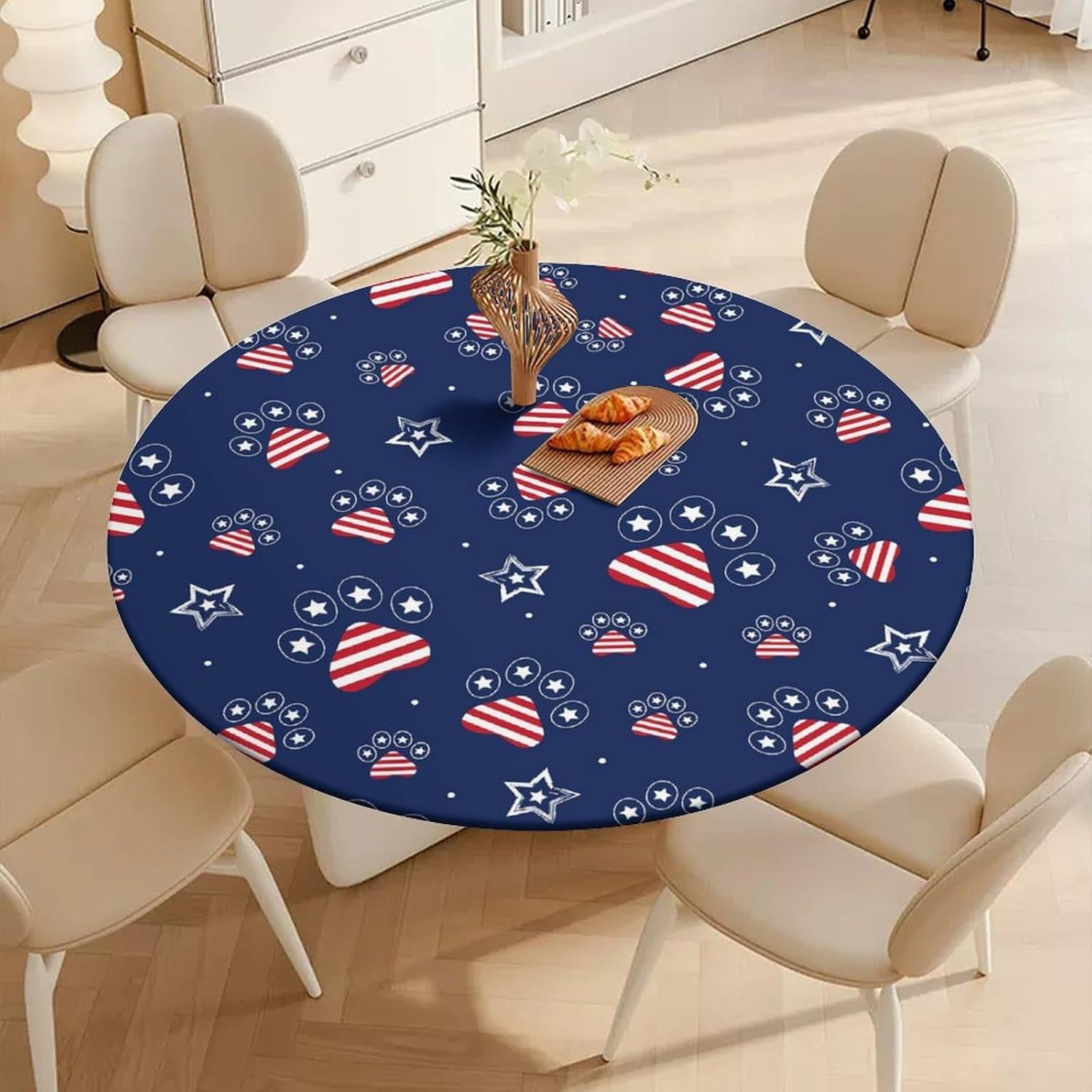 Nappe ronde à carreaux et fleurs avec bord élastique | Tissu polyester infroissable