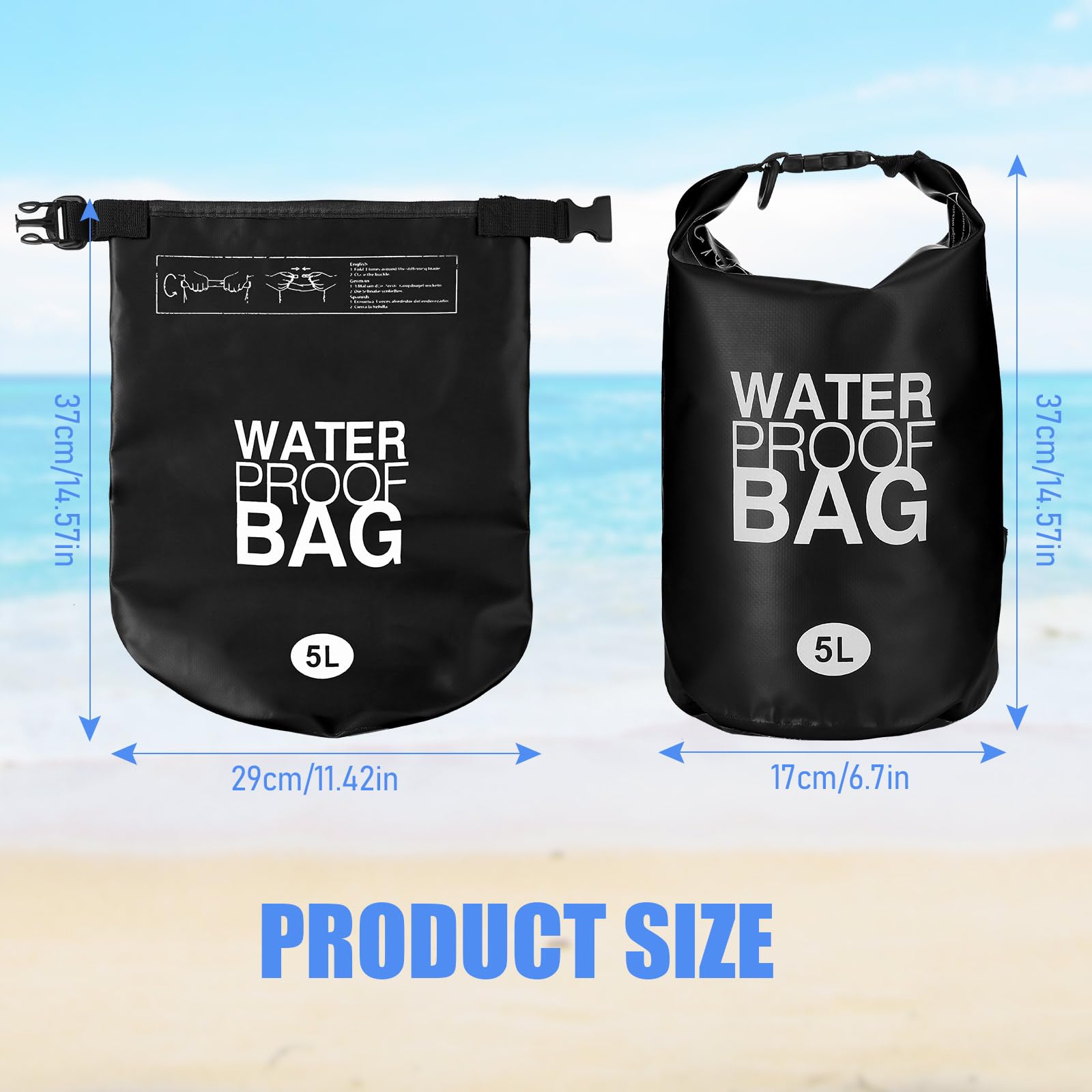 Jexine Confezione da 10 sacchetti impermeabili da 5 l, ultraleggeri, ermetici, in ripstop, da campeggio, per backpacking, kayak, escursionismo, nuoto, pesca, rafting, canottaggio (nero)