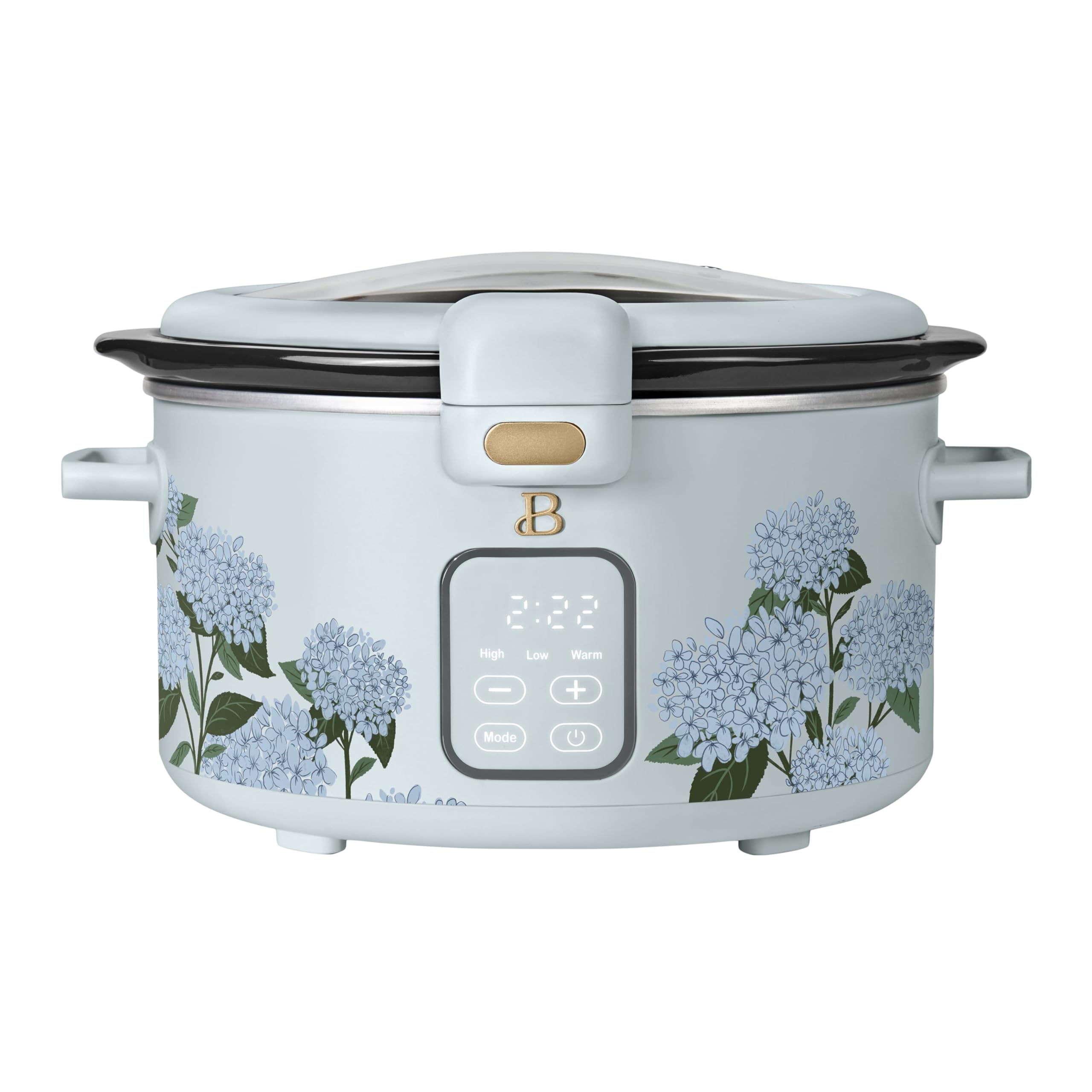 Compact 4-Quart Digital Slow Cooker with Touch Controls Auto Warm Function Hydrangea Floral