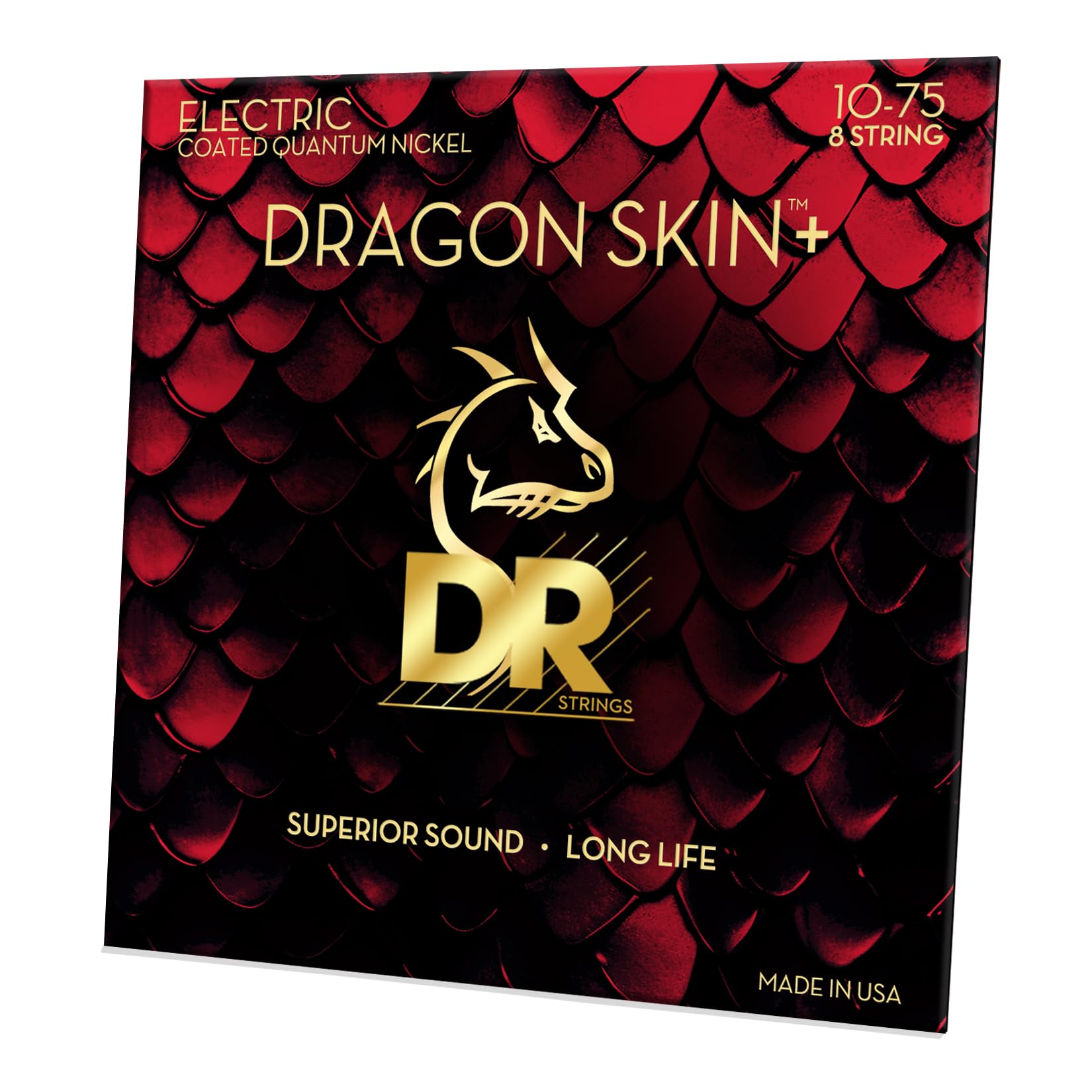 DR Strings Dragon Skin+ Series 8 string Electric Guitar Strings - Medium 10-75, Red, DEQ-8/10 Medium 8 String 10-75