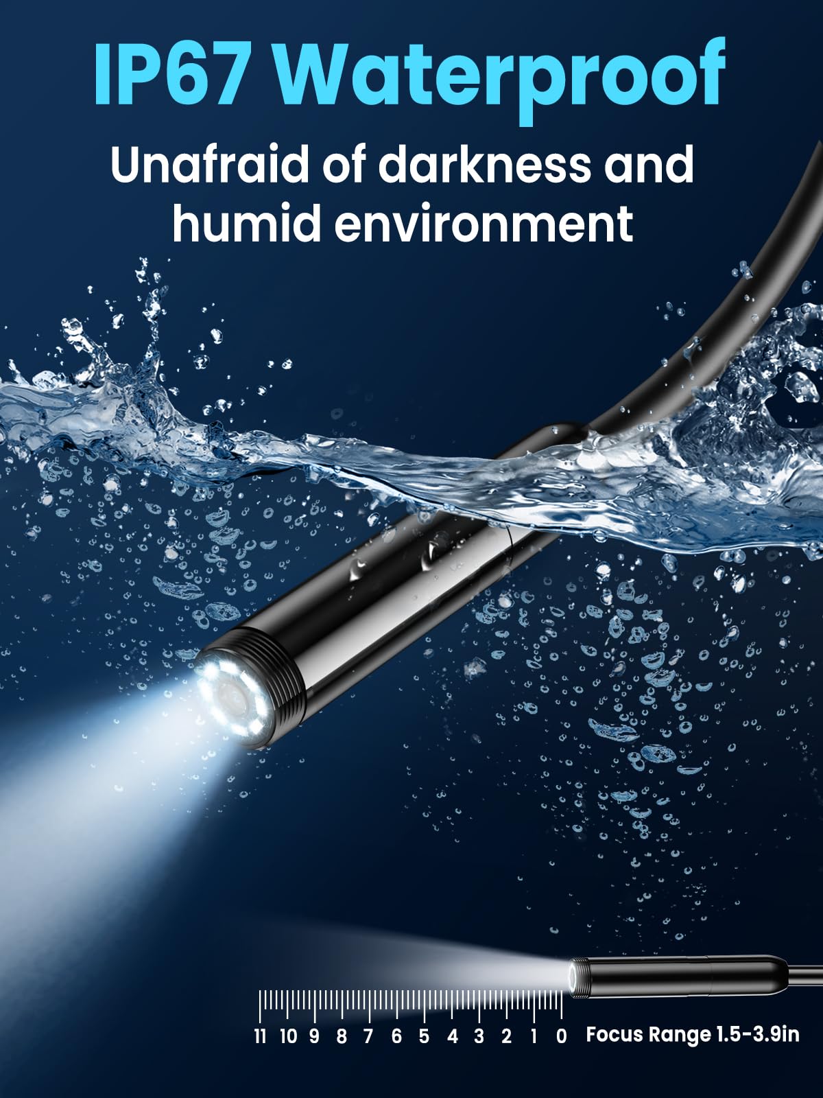 Endoscope Camera with Light, 4.3" IPS Screen 1080P Borescope with 8 LED Lights, Semi-Rigid Cable Snake Camera, IP67 Waterproof Sewer Inspection Men Tool - 16.5FT-Single Lens — Amazon image 4