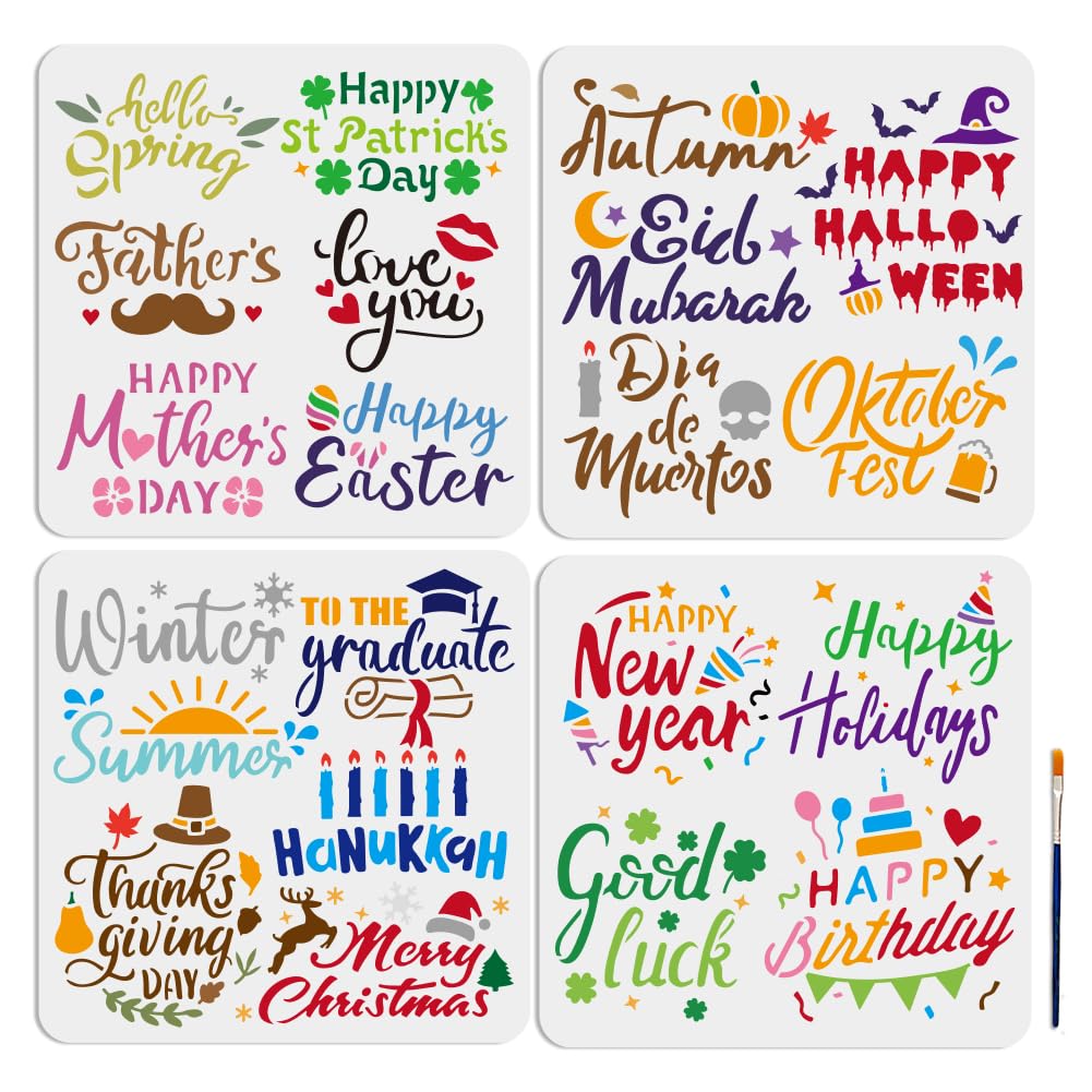 Plantillas de texto de temporada MAYJOYDIY de 30x30 cm para manualidades de San Patricio y cumpleaños