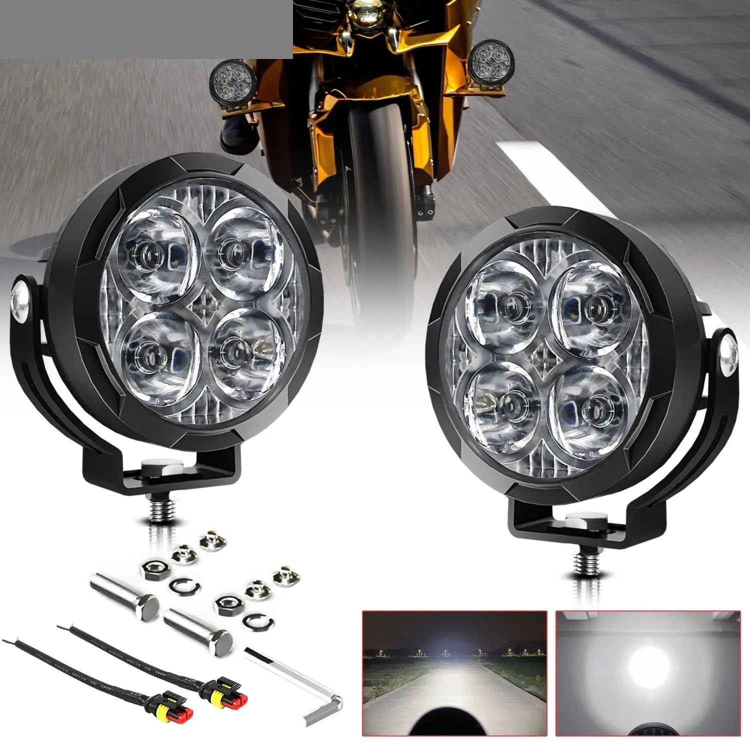 Dirt Bike przednie światła Reflektory motocyklowe Światło okrągłe 10000LM 6000K 360W Nadaje się do pojazdów terenowych Jeepy Ciężarówki Motocykle SUV ATV