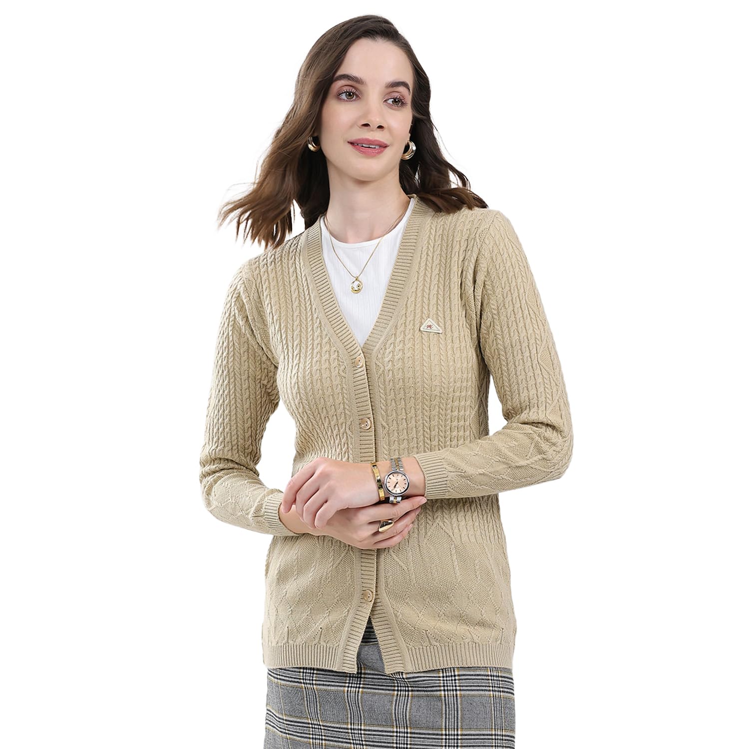 monte carlo Women's Regular Fit Cardigan | Self Design Pattern | Button Closure with Full Sleeve V Neck Winter Cardigan for Womens-picture-28