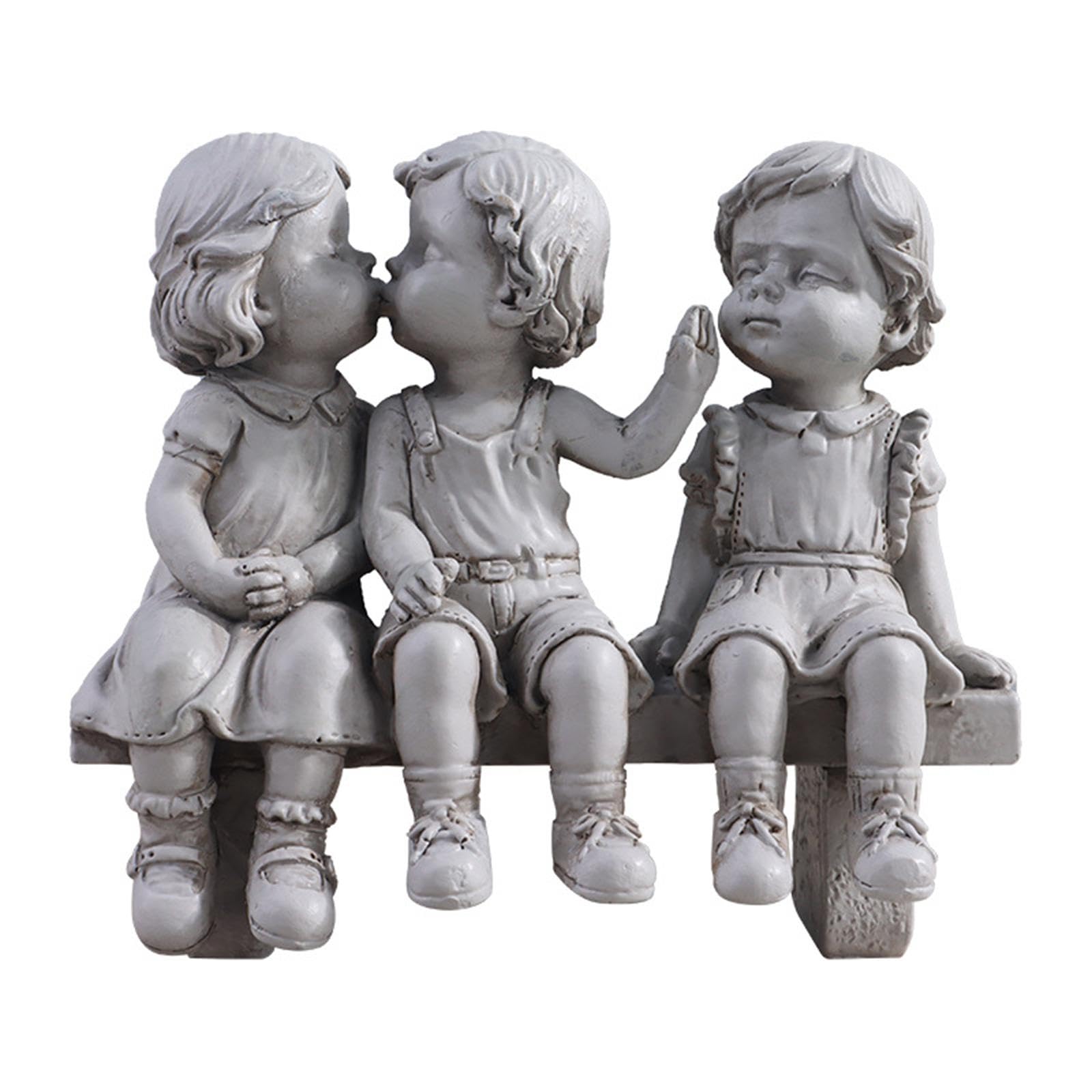 Statua da Giardino in Resina con Bambini, Scultura per Patio, Portico, Giardino E Prato.