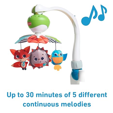 Enhance your baby's development with the Take Along Mobile from Tiny Love. This versatile mobile is the perfect companion for fun at home and on the go. Its easy attachment feature allows you to effortlessly attach it to cribs, play yards, carriers, strollers, bassinets, and more. With 30 minutes of uninterrupted music, featuring 5 different engaging melodies, this mobile ensures that your baby is continuously entertained. The visually stimulating spinning toys engage and delight your baby, stimulating their senses and promoting cognitive development. At Tiny Love, we are dedicated to helping parents create moments of wonder with their baby, and the Take Along Mobile is just one way we fulfill our promise. Description by ChatGPT.