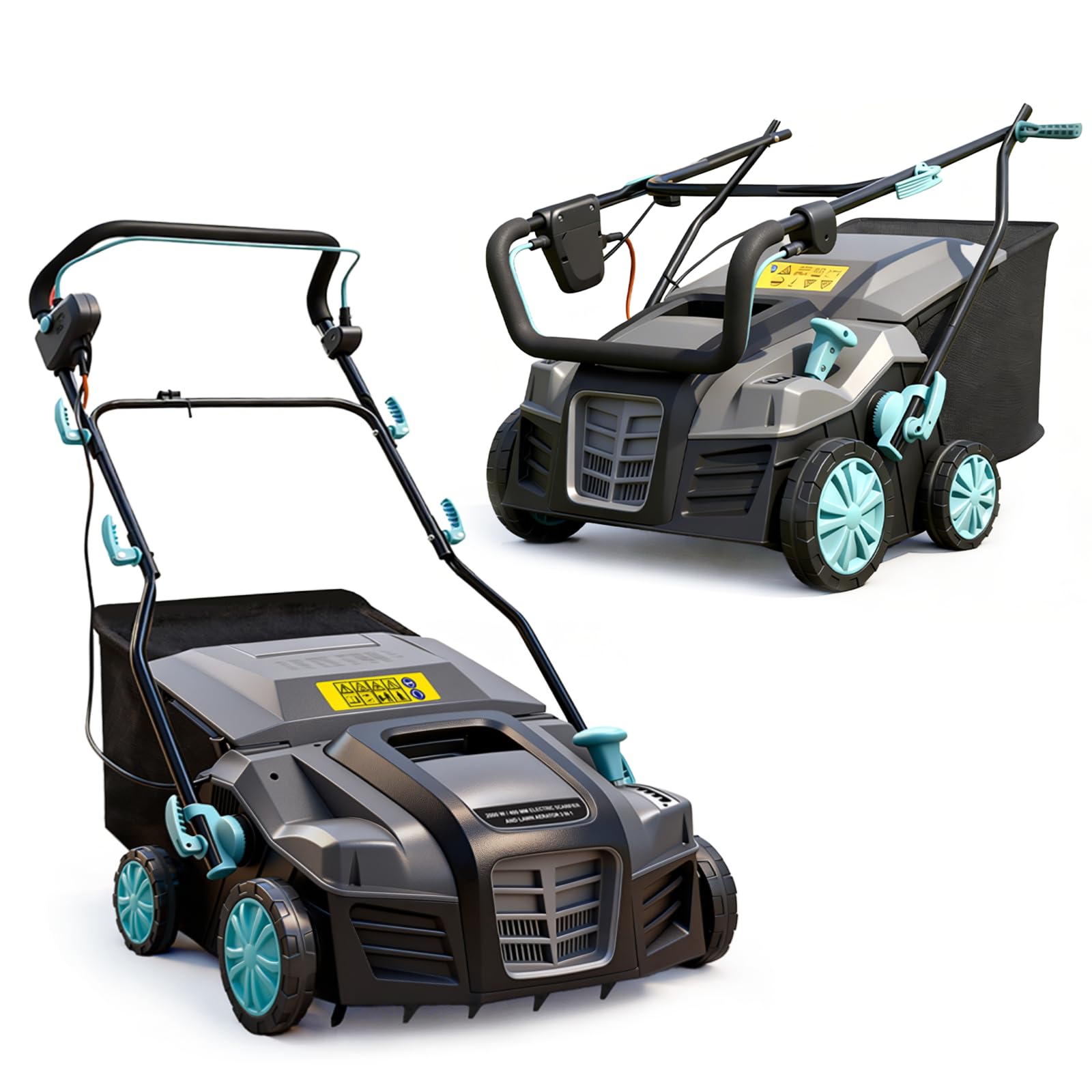 Ecobuild 2000W Electric Lawn Scarifier and Aerator – Heavy-Duty 2-in-1 Lawn Rake for Dethatching, Moss & Thatch Removal – 40cm Working Width, 55L Grass Collector, 5 Depth Settings, 10m Power Cable