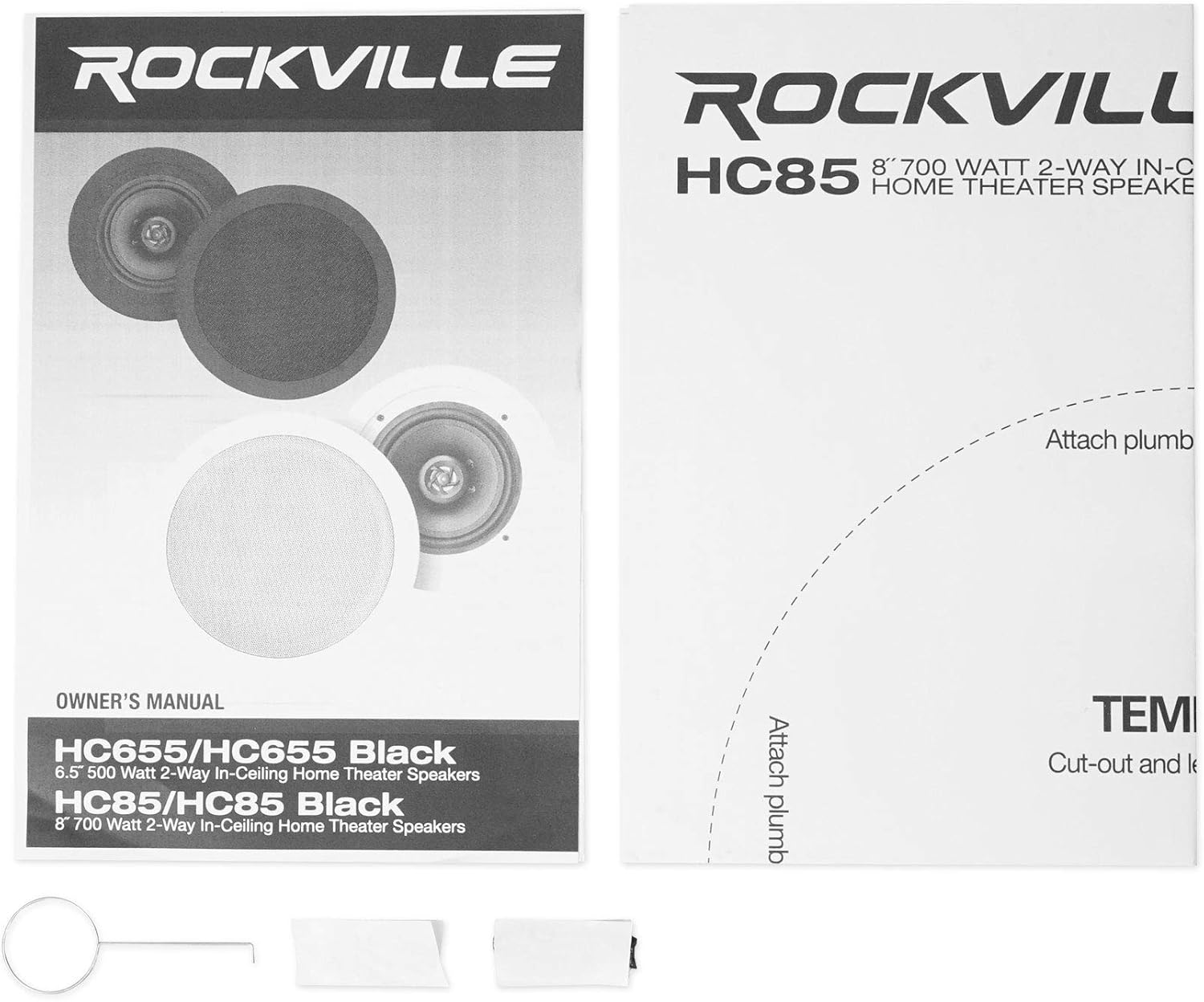Rockville HC85 8-in 700-Watt in-Ceiling Home Theater Speakers 8-Ohm Black, Polypropylene Cone, Mylar Dome Tweeter, Paintable Grills, 8-Piece