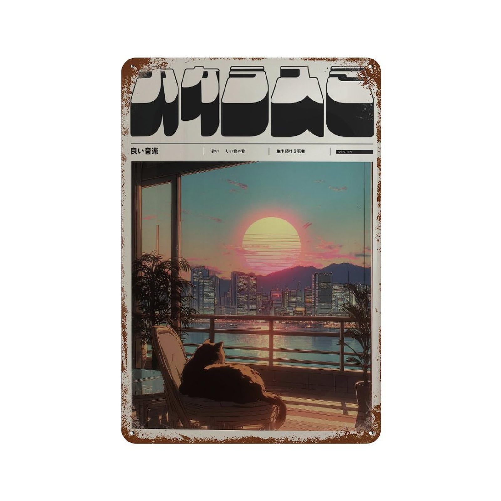 xiaoxiaoshen Cat Balcony Sunset. Y2k Indie Wall Decor Art Metal Tin Poster Modern Home Decor Art Home Bar Shop Decorations Vintage Sign 30x20cm