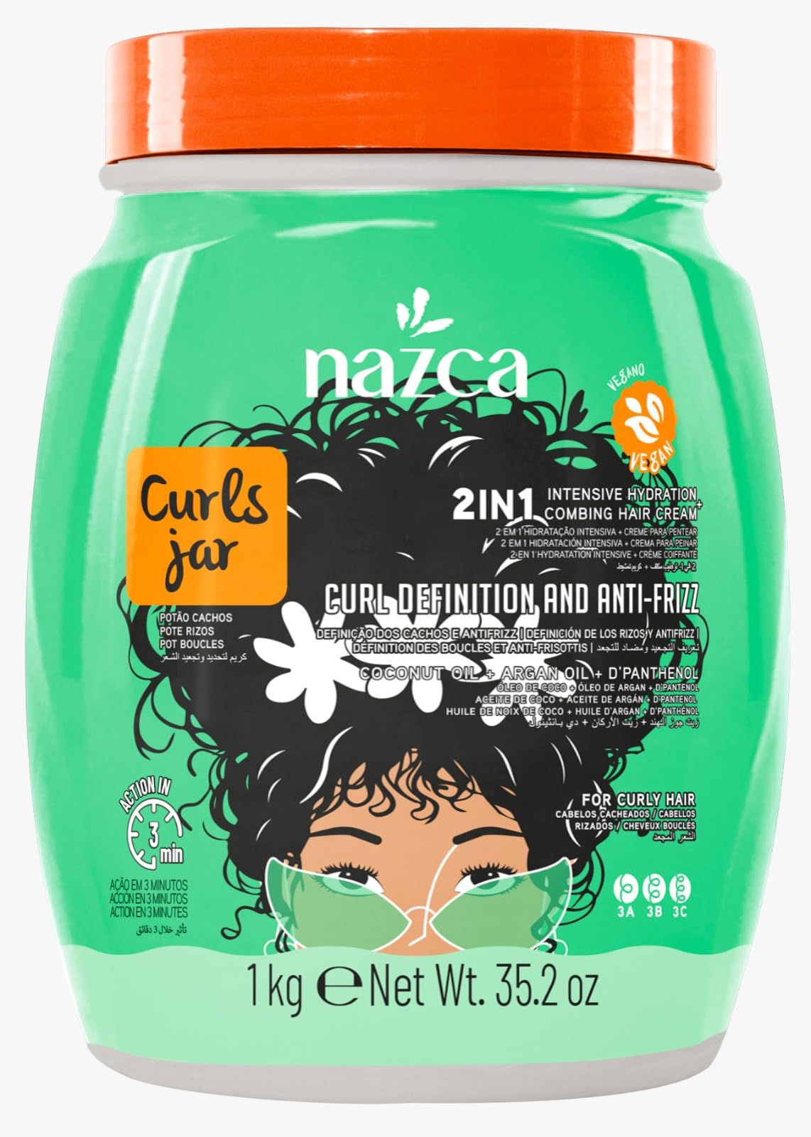 NAZCA More Curls Jar 2-in-1 Hair Cream & Cream To Comb for Curly Hair Types 3A 3B 3C, Deep Moisture, Curl Definition & Anti-Frizz, with Coconut Oil & Argan Oil, Vegan, Hydrating Leave-In 35.2oz.
