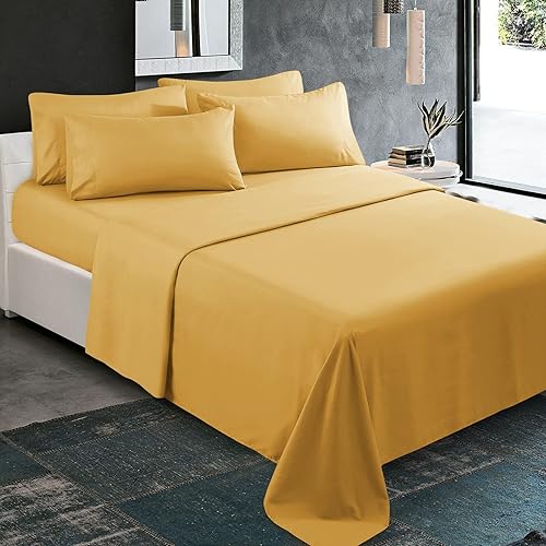 Juego de sábanas de 100% algodón de 800 hilos súper suaves, color liso, transpirable y tejido satinado (1 sábana encimera, 1 sábana bajera y 4