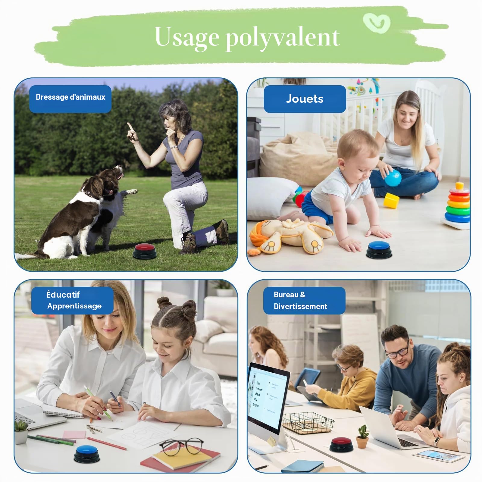 Gelabur 2 pièces Buzzer enregistrable, Buzzer Chien Communication Bouton 30 Secondes d'enregistrement, pour la Formation et Les Jeux pour Animaux de Compagnie