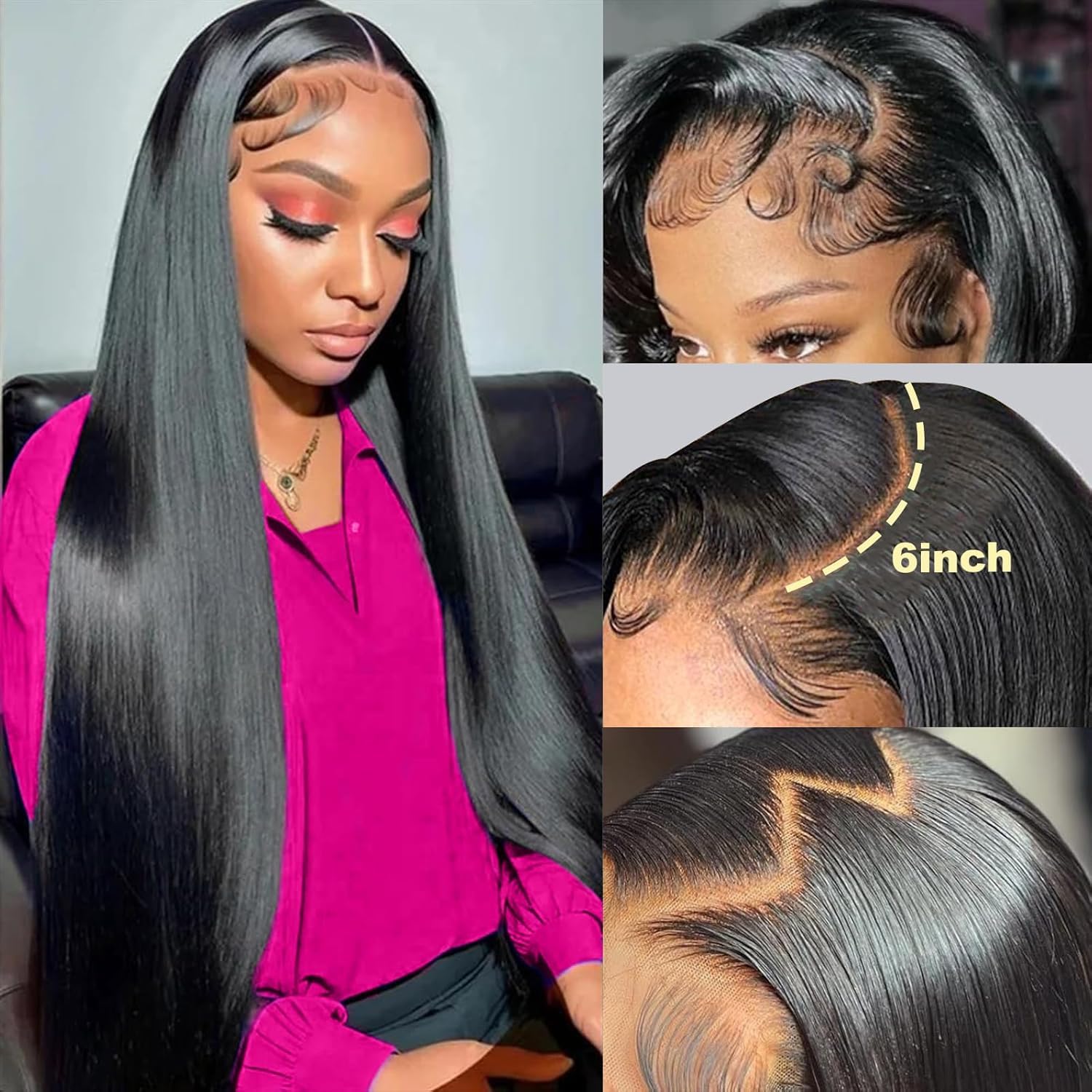 13x6 HD Lace Front Straight Human Hair Wig 100% Unprocessed Brazilian Virgin Hair - Image 2