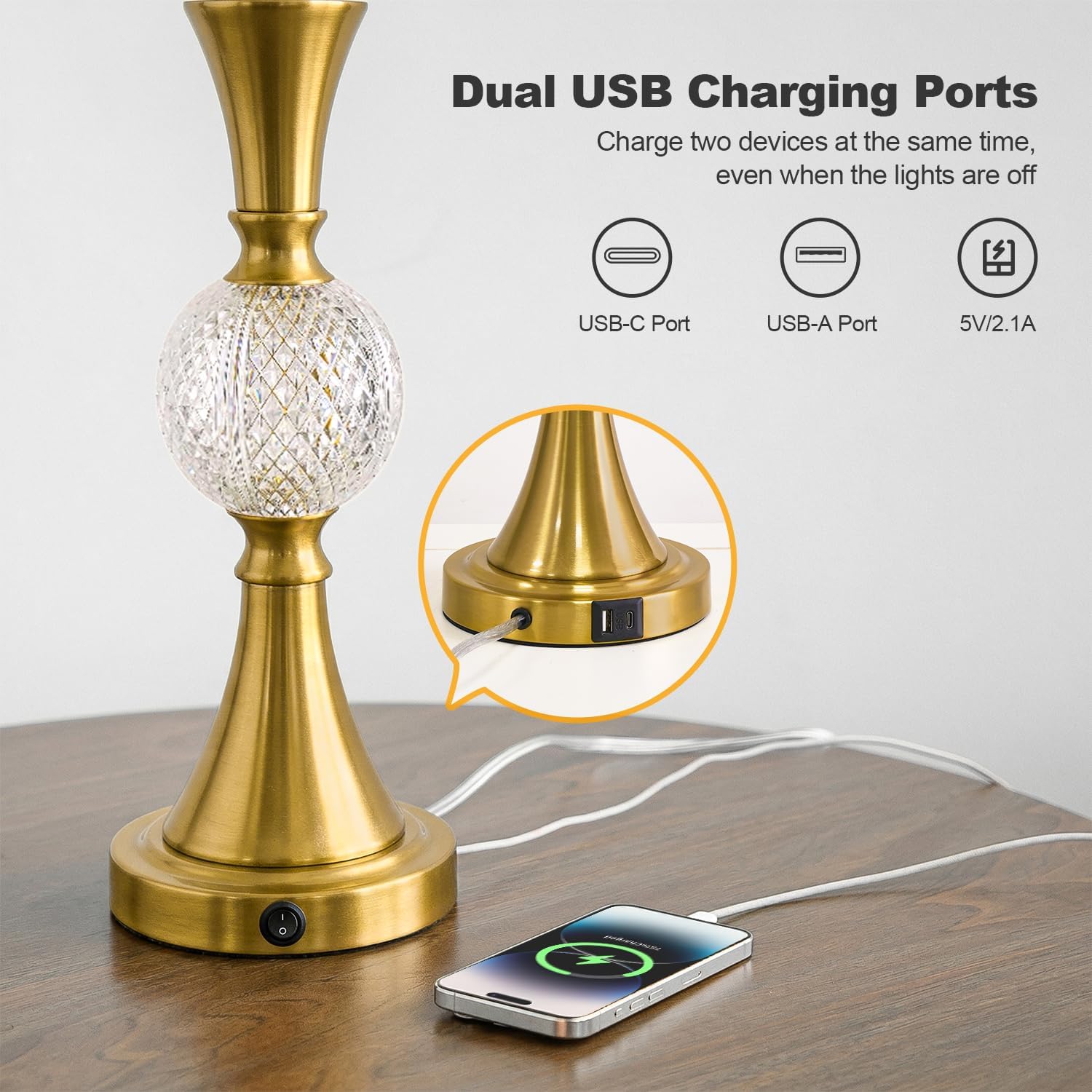 Oneach 28.5" Gold Table Lamps Set of 2, Tall Luxury Bedside Lamps with Night Light, USB A+C Charging Ports, Elegant Metal Nightstand Lamps for Bedroom Office End Table Decoration