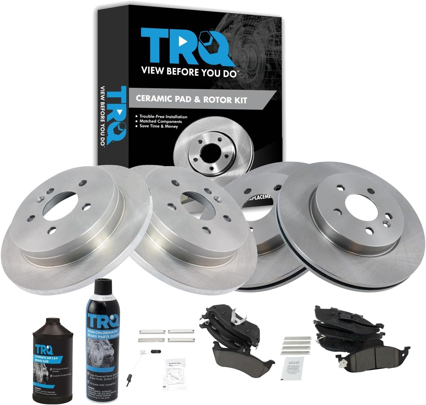 TRQ Front and Rear Brake Pad & Rotor Kit Brake Chemical Kit Brake Pads Brake Rotor Ceramic Compatible with 1998-2003 Mercedes-Benz ML320 2003-2005 ML350 1999 ML430