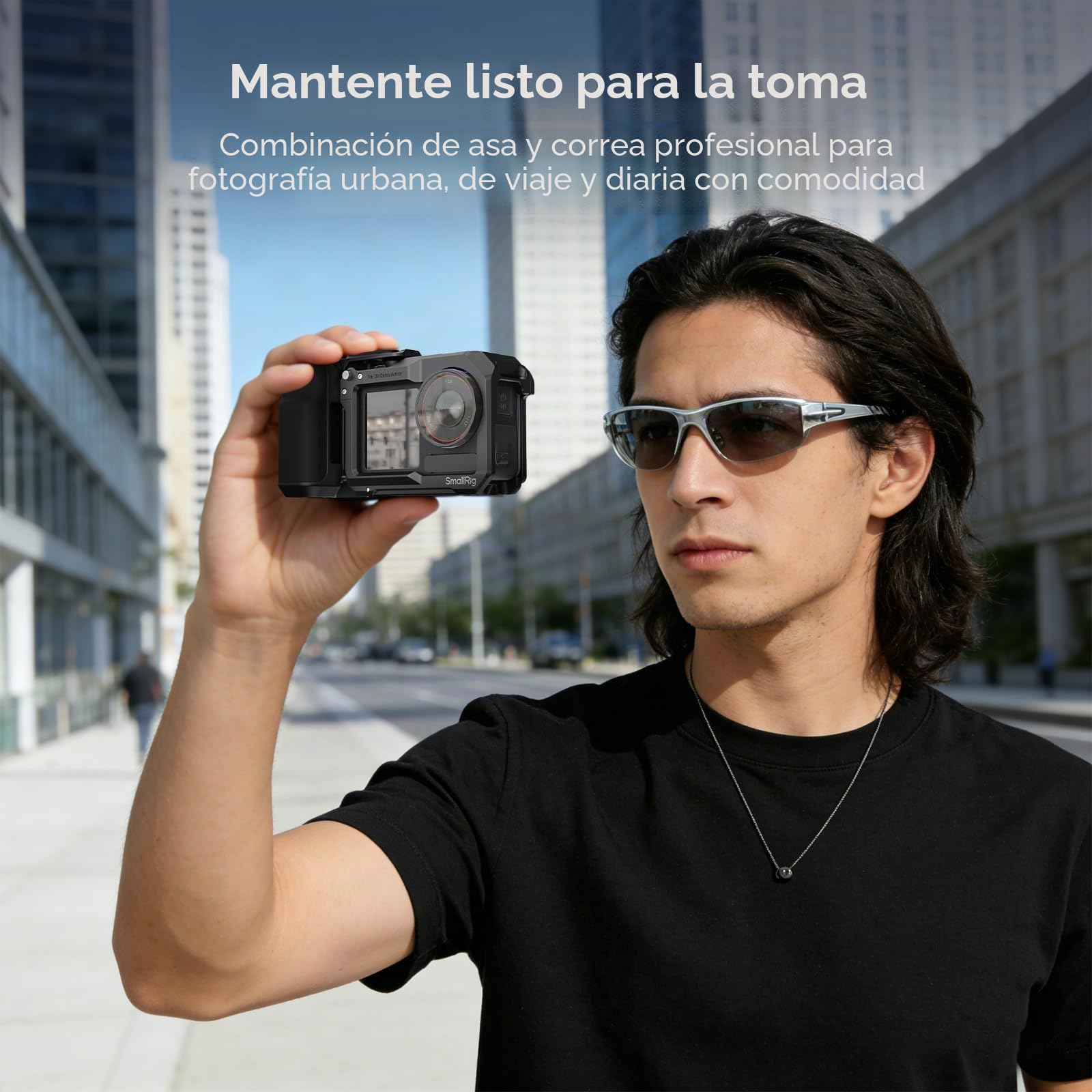 SMALLRIG Empuñadura para Fotografía Callejera para dji Osmo Action 5 pro/4/3, Liberación Rápida, Botón de Disparo, Zapata Fría, Correa de Muñeca, Roscas 1/4", para Jaulas dji y SmallRig - 5826