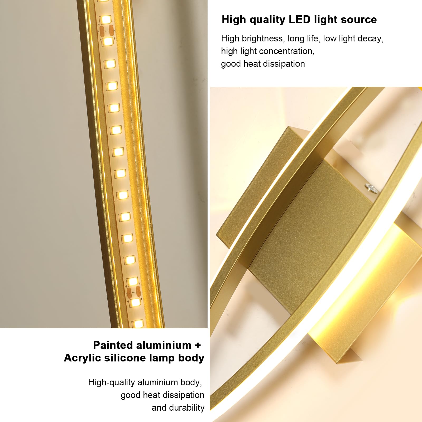 Comely Wewnętrzny Kinkiet LED, Złoty Proste Linie 27W 3000LM Nowoczesna Lampa Ścienna LED, Oświetlenie Oprawa Ścienna Do Sypialni, Salonu, Korytarza, Ciepła Biel 3000K