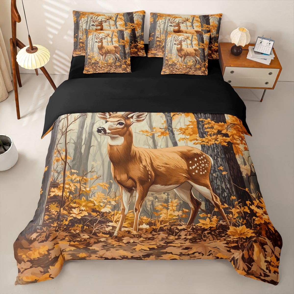 Loussiesd Northwest Realtree poszewka na kołdrę, rozmiar super king, 7 sztuk, jeleń, zestaw pościeli dla dzieci, chłopców, dziewcząt, poroże, łóżko w torbie z poszewką na kołdrę, prześcieradła