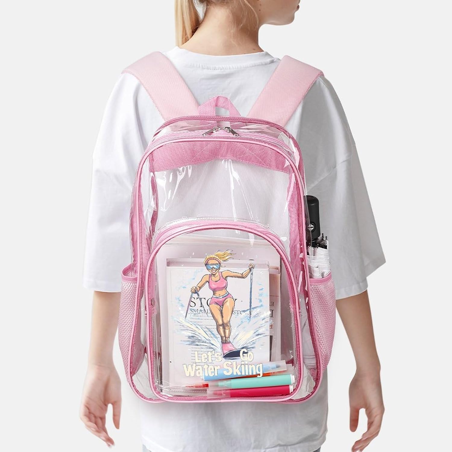 Let'S Go Water Skiing Ski Clear Backpack with Front Pocket See Through Shoulder Bag