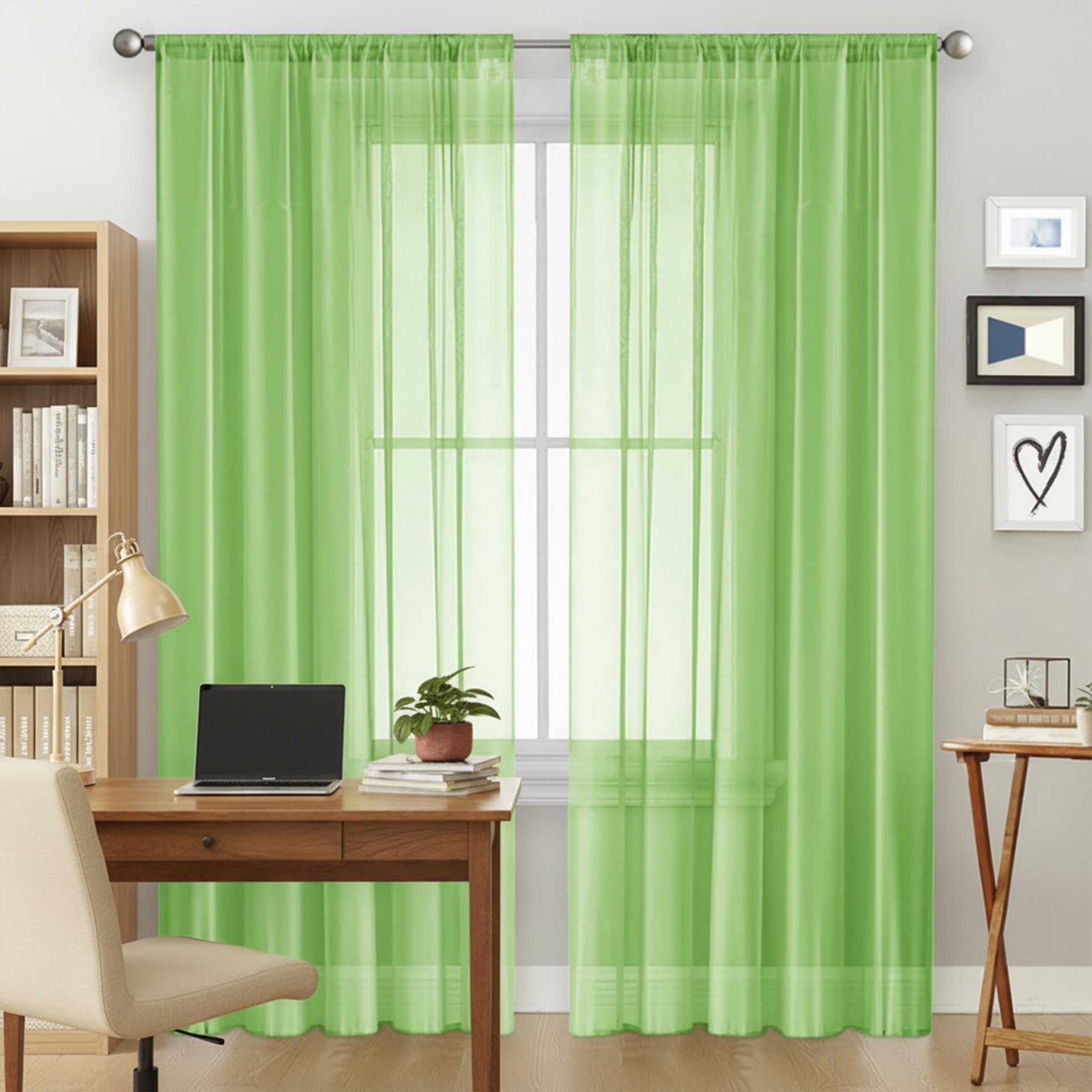 AMZYU Set of 2 Voile Curtain 210 x 130 cm Light Filtering Sheer Curtains Short Airy & Lightweight Elegant, Machine Washable for Bedroom Patio Door, Green
