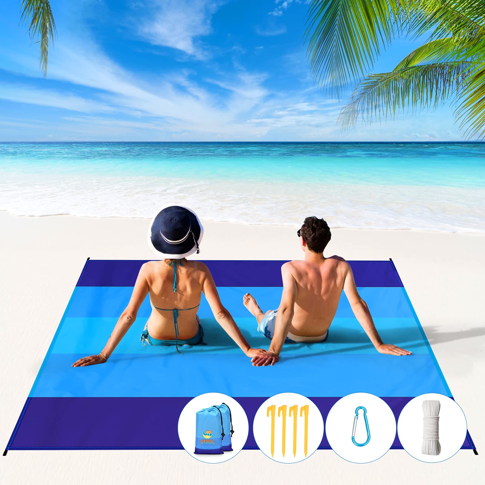 BYDOLL Beach Blanket Waterproof Sandproof Oversized 78''×81''1-5 Adults Lightweight Beach Blanket Large Picnic Mat Beach Blanket for Travel Camping Hiking Picnic