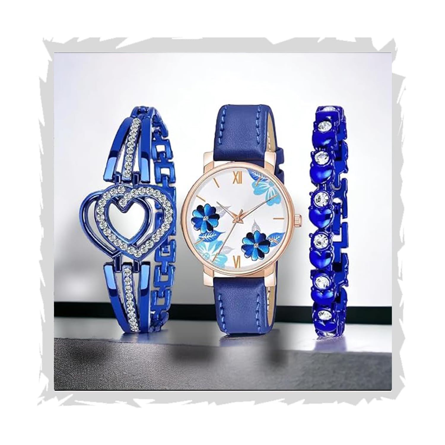 STYLEDOSE Flower Printed Round Dial Latest Coloured Strap with Dimond Studded Braclets Womens & Girls Watches Combo Pack of 3 for Women & Giirls (Blue) (B0D5CVBKLJ) Amazon Price History, Amazon Price Tracker