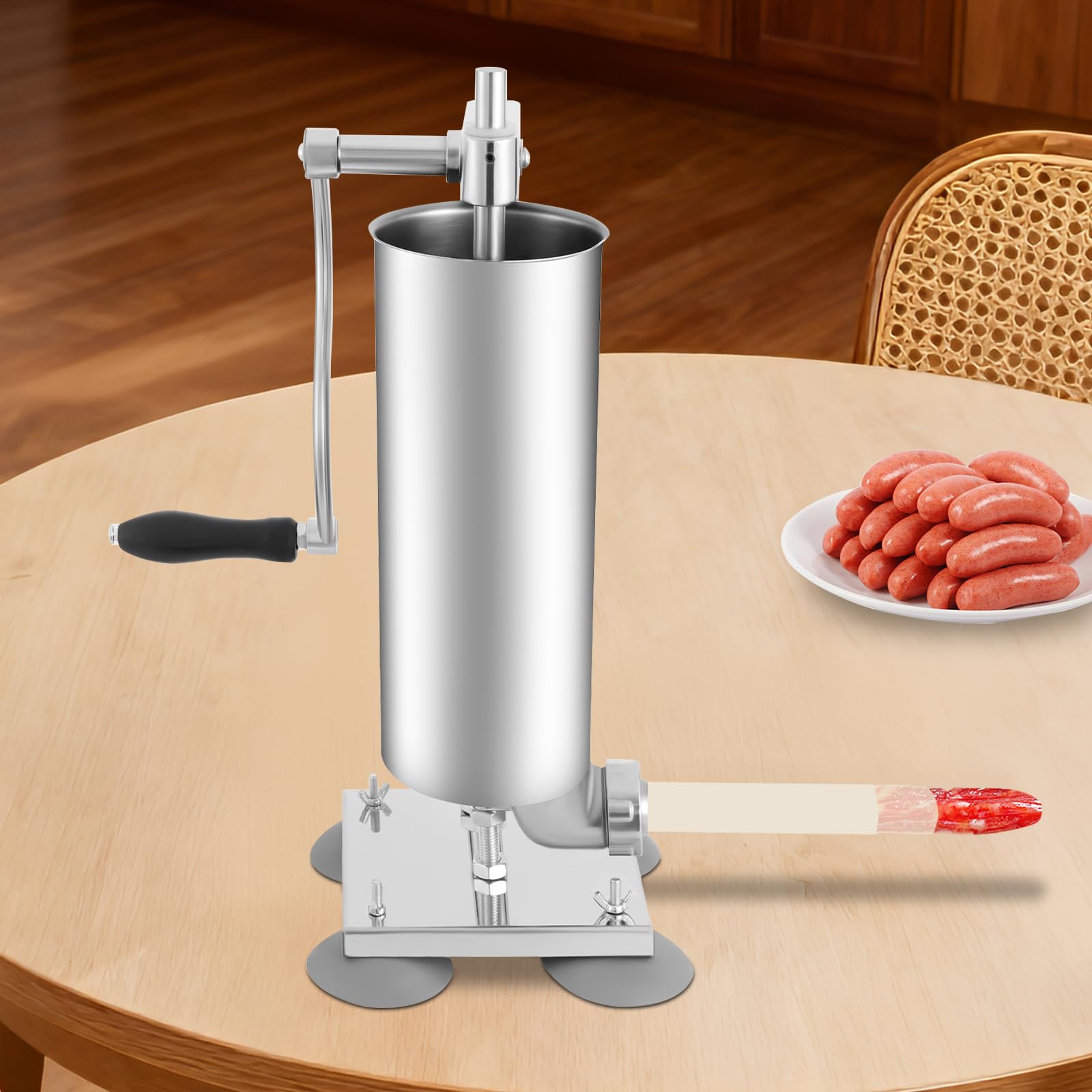 Máquina de llenado manual de salchichas, 3 l, prensa de salchichas, de acero inoxidable, para salchichas con ventosa, 4 tamaños, tubos de llenado de salchichas profesionales para cocina y restaurantes