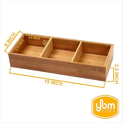 Miniatura 3 de YBM HOME Caja organizadora de cajones de bambú con 3 compartimentos, almacenamiento multiusos para cajón de basura, oficina, hogar, cocina,