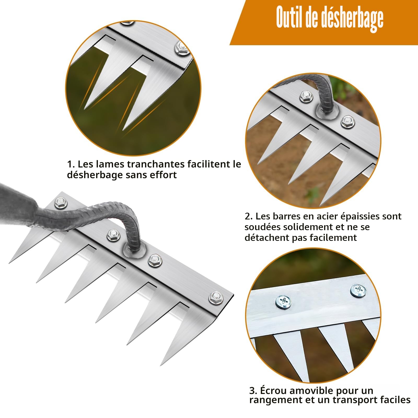 Râteau de Désherbage Multifonction en Métal, Râteau De Jardin 6 Dents, Râteau De Jardin Portable pour Désherber, Outillage De Jardin pour Désherber/Ameublir/Semence (sans Manche) 6 Dents