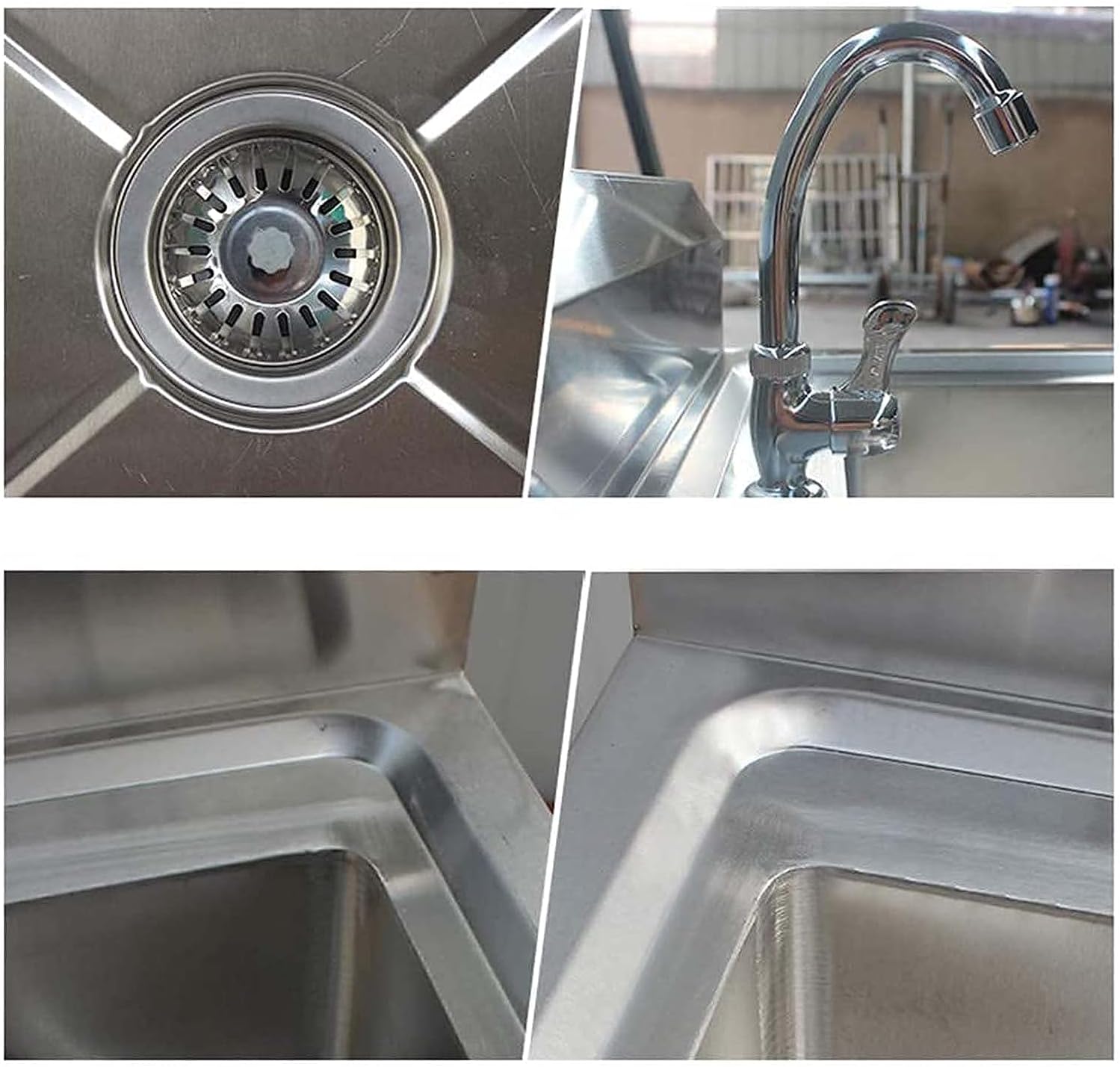 Simple Sink Household Wash Basin Stainless Steel Kitchen Sink Single Bowl with Hot and Cold Faucet for Commercial Laundry Bar Outdoor, 1Mm Thick