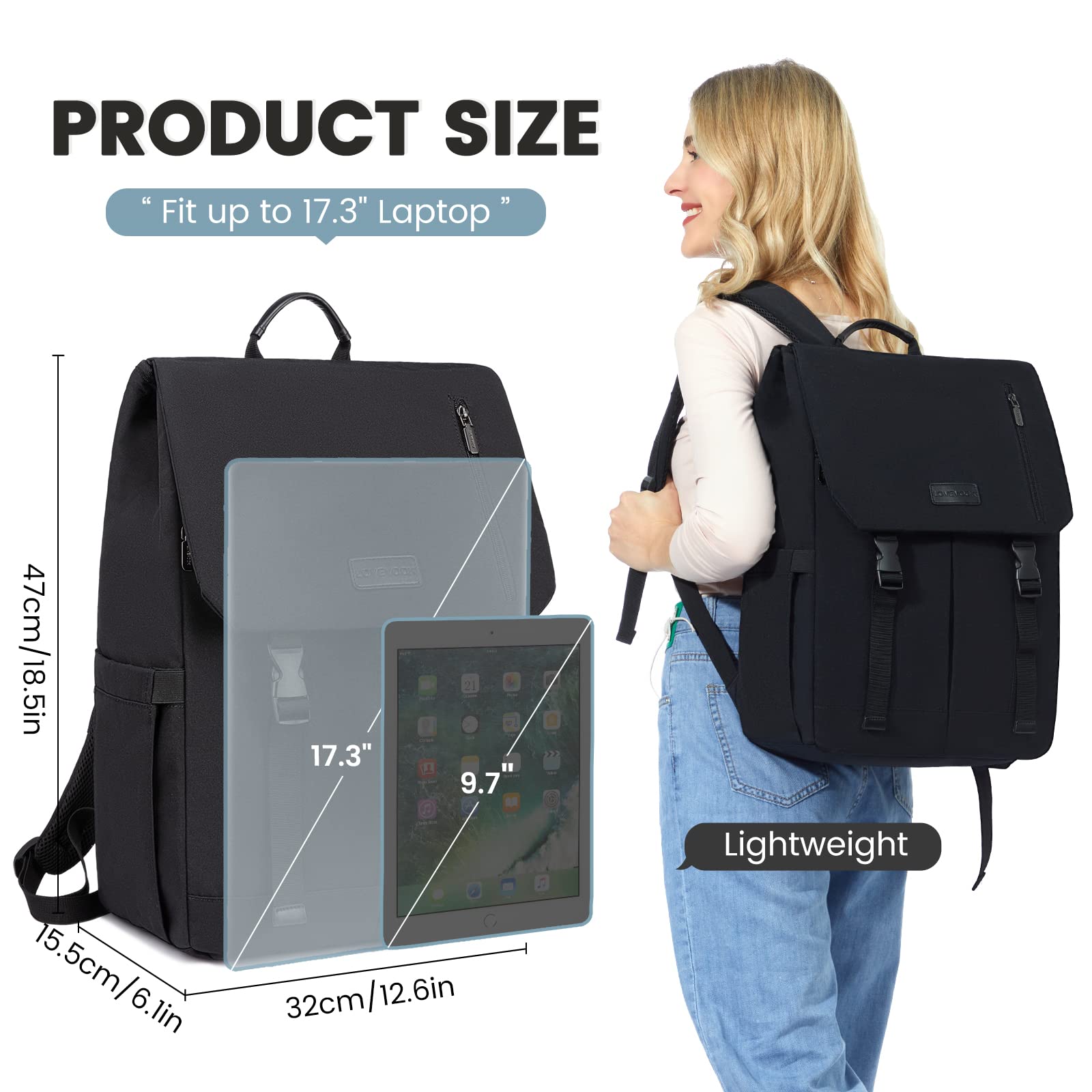 LOVEVOOK Zaino Donna Uomo Borsa Porta PC 17.3 Pollici Zainetto Donna con USB Zaino Scuola Media Superiore Antifurto Zaini Scolastici Impermeabile Laptop Backpack per Università Viaggi Ufficio