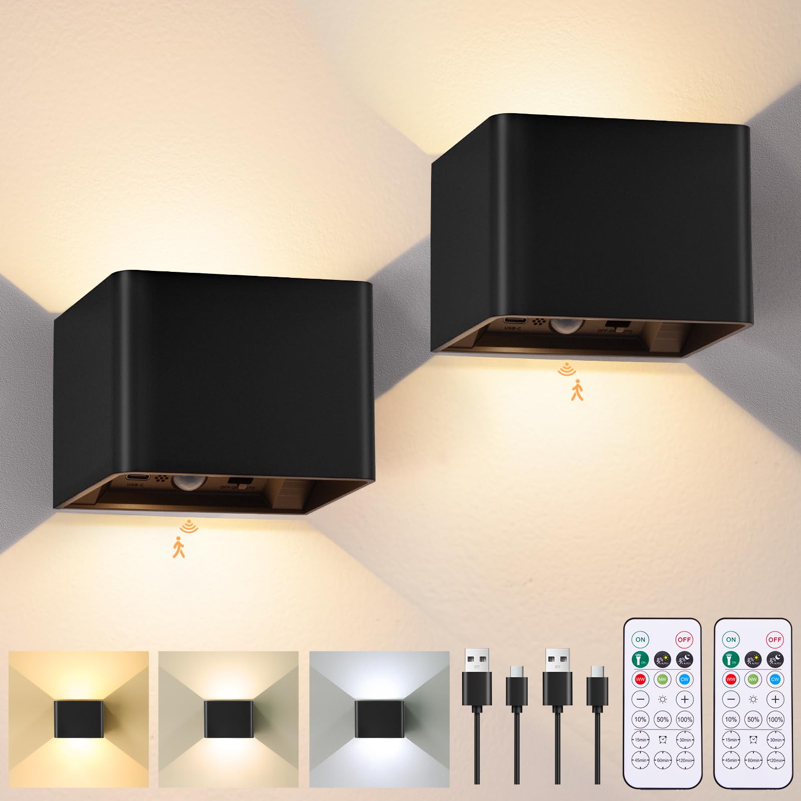 Rechargeable Motion Sensor Wall Lights – Yochoice Black Sconces