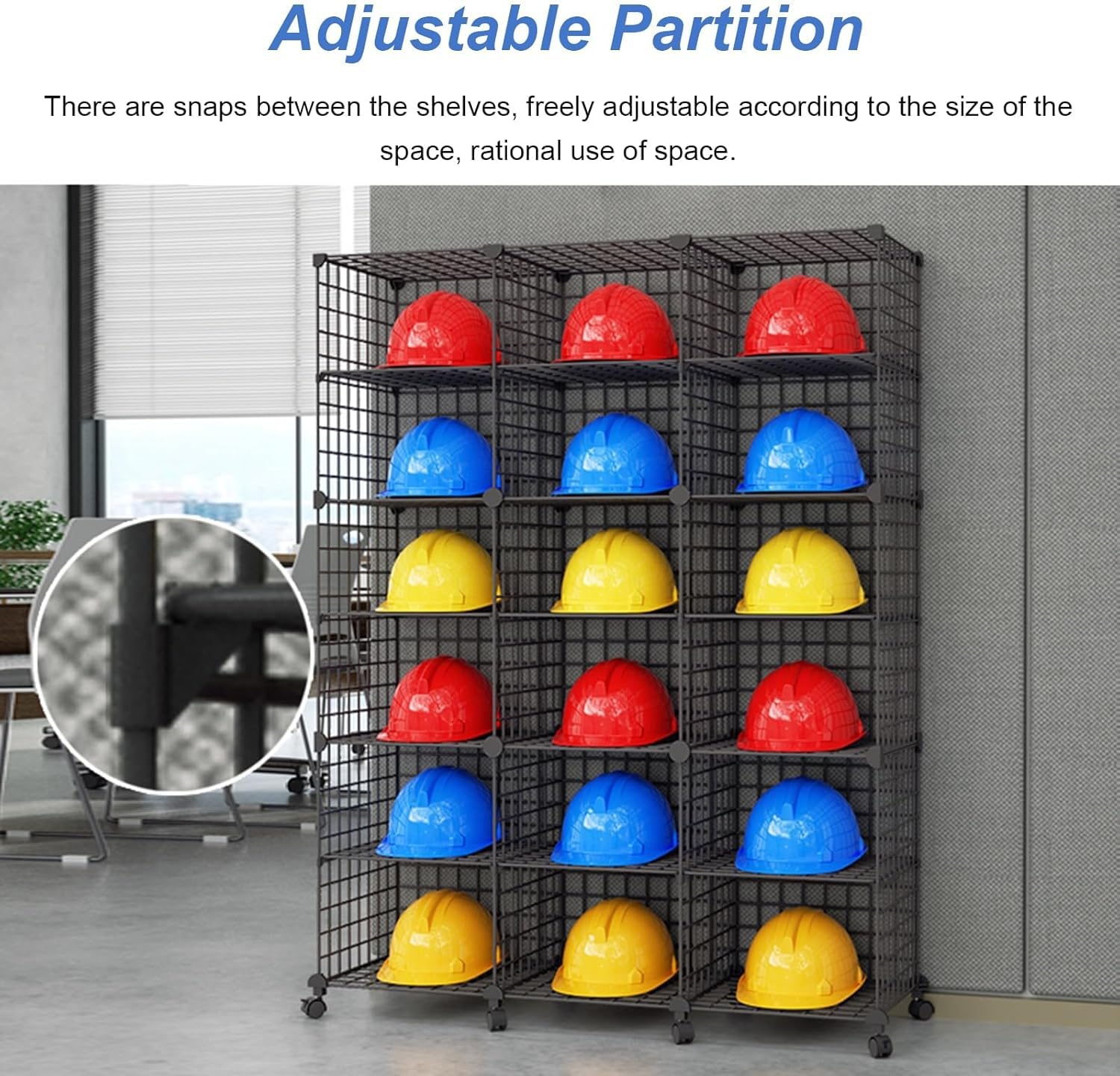 Boîtes de rangement empilables pour casque de sécurité, organiseur réglable avec roues pour chantier, garage, atelier, usine – Étagère de présentation de casque