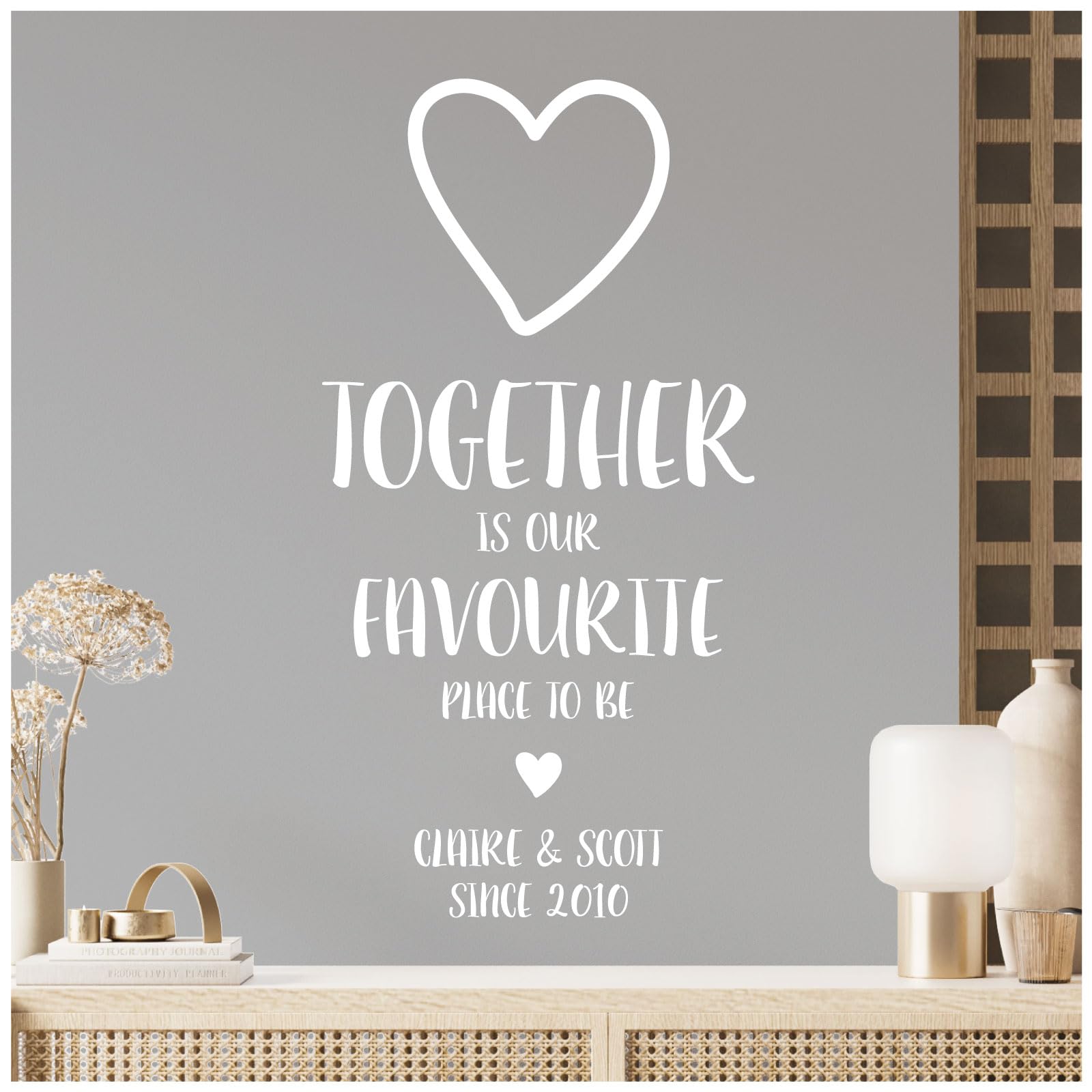 Together is Our Favourite Place to Be - Personalised Quote Vinyl Wall Art Sticker [Large] [White]