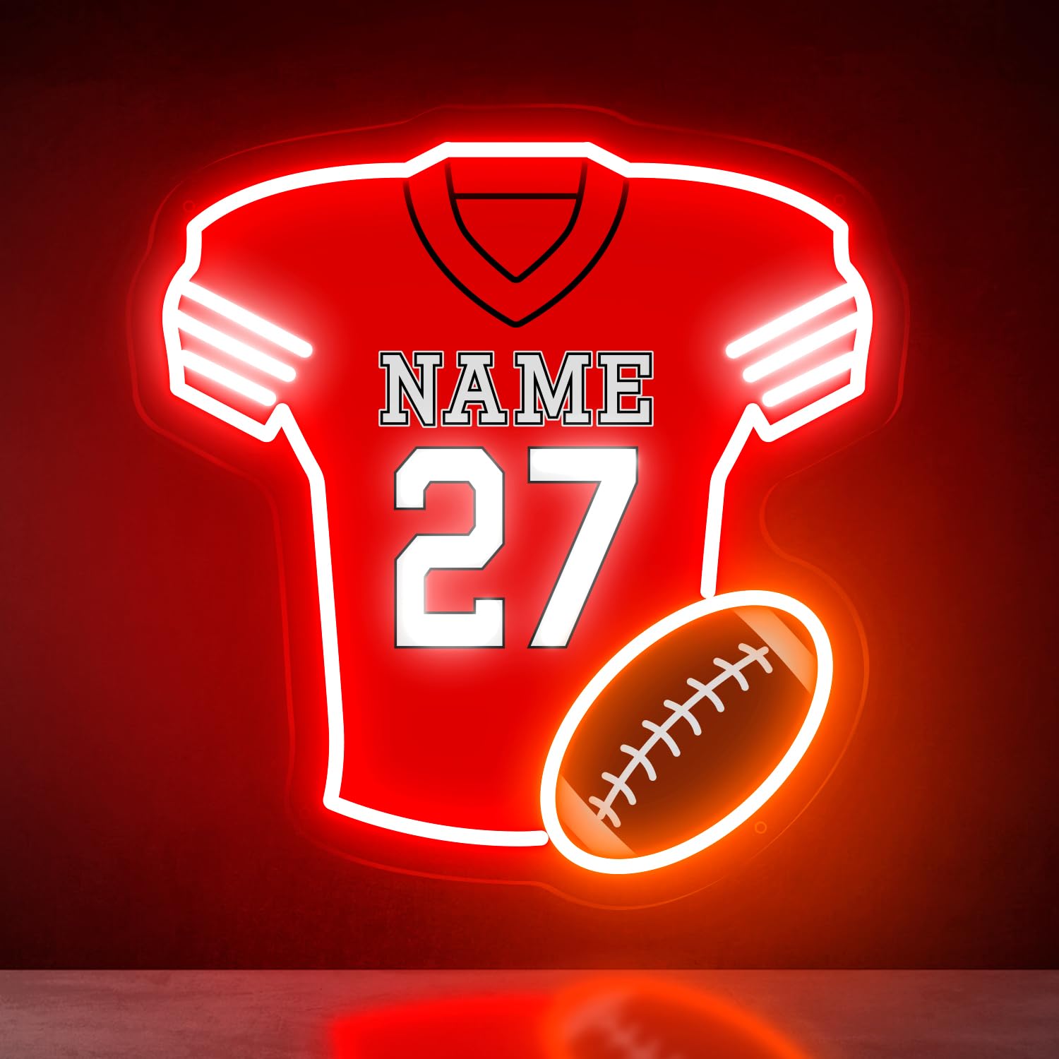 Custom Football Neon Signs for Room Decor, Personalized Team Jersey Number Name Sport LED Light Up Sign for Football Lovers Birthday Gifts, LED Signs