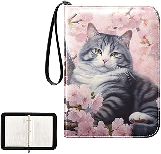 Cherry Blossoms Cat Waterproof Trading Card Binder,400-Pocket Trading Album Display Holder,Display Case with Card Sleeves Set for Soccer Card,Gaming Cards,and Other TCG 2011617