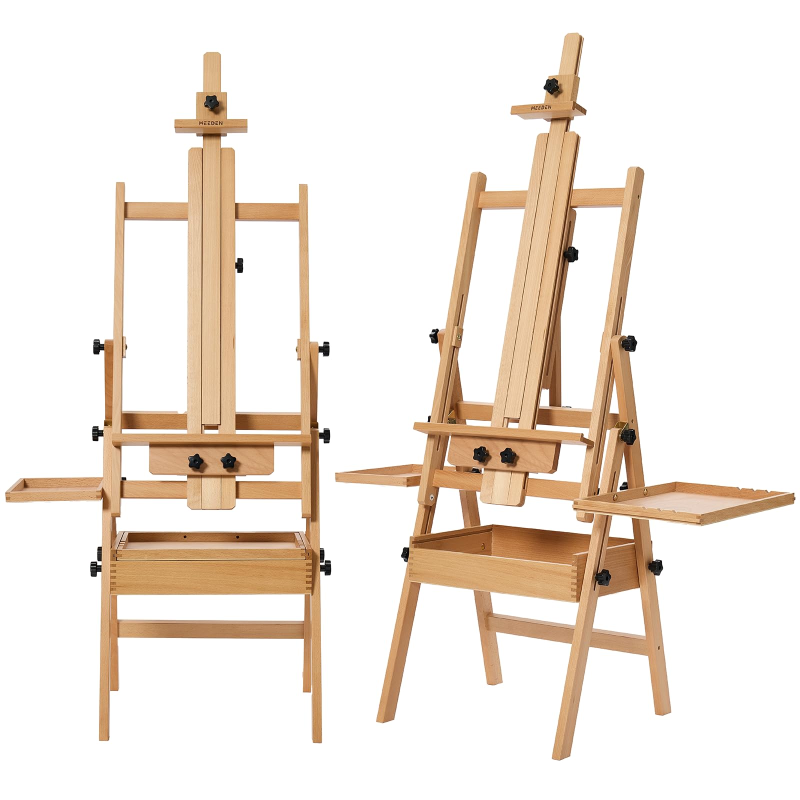 MEEDEN Painting Easel with Storage: H-Frame Beech Wood Art Easel for Adults, Artists, Students, Beginners - Adjustable 50"-80" H, Holds Canvas Up to 47 Inches