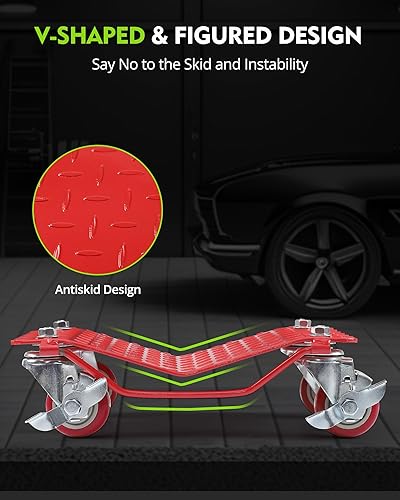 Miniatura 4 de Juego de 2 ruedas de 2 neumáticos, de acero al carbono, resistente, con placa antideslizante y rueda giratoria de 360 grados, 16 x 13 pulgadas, rojo