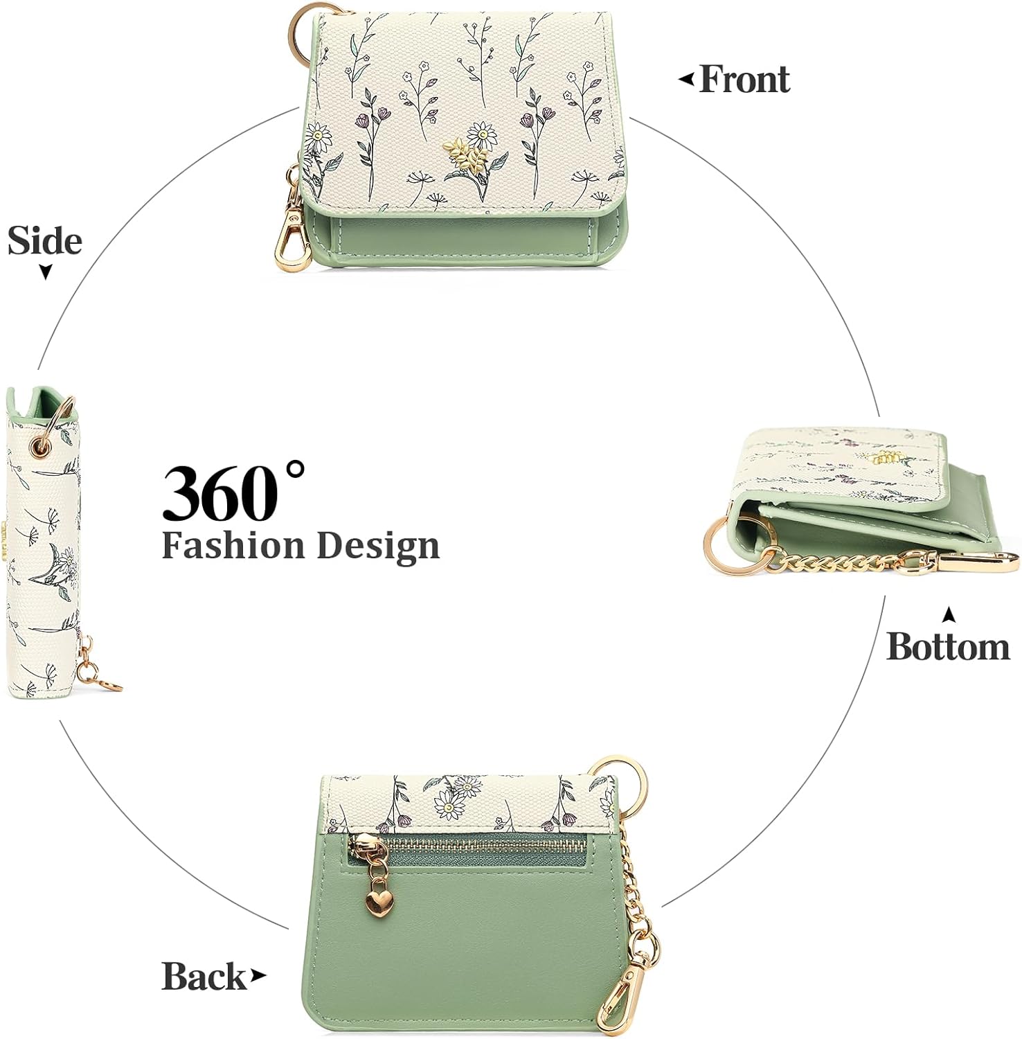 GAEKEAO Small Wallet for Women RFID Blocking Slim Keychian Wallet Floral Vegan Leather Card Holder with Zip Pocket ID Window - Image 4