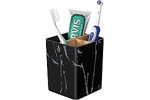 Toothbrush Holders for Bathrooms, 3 Slots Black Marble Toothpaste Organizer
