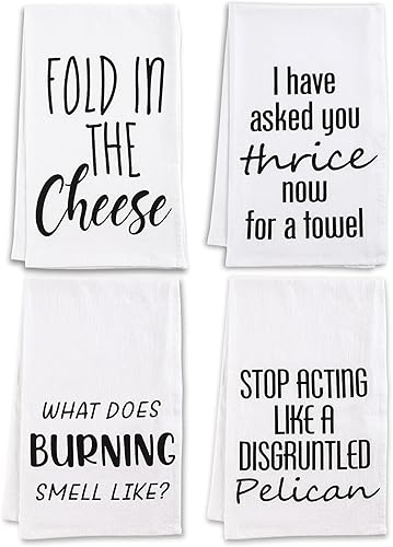 Divertido juego de toallas de cocina con sacos de harina, juego decorativo con frases, paños de té, juego de 4 toallas de mano divertidas, regalos