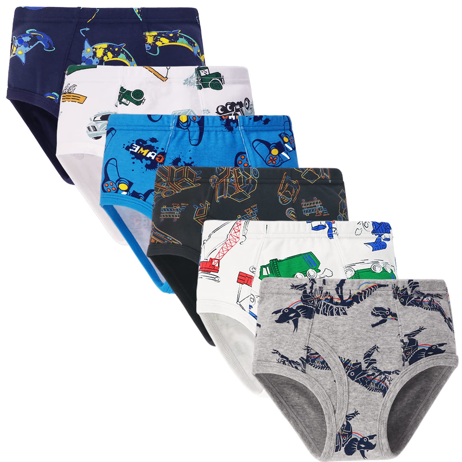 100 Cotton Little Boys Briefs Soft Dinosaur Truck Toddler Underwear